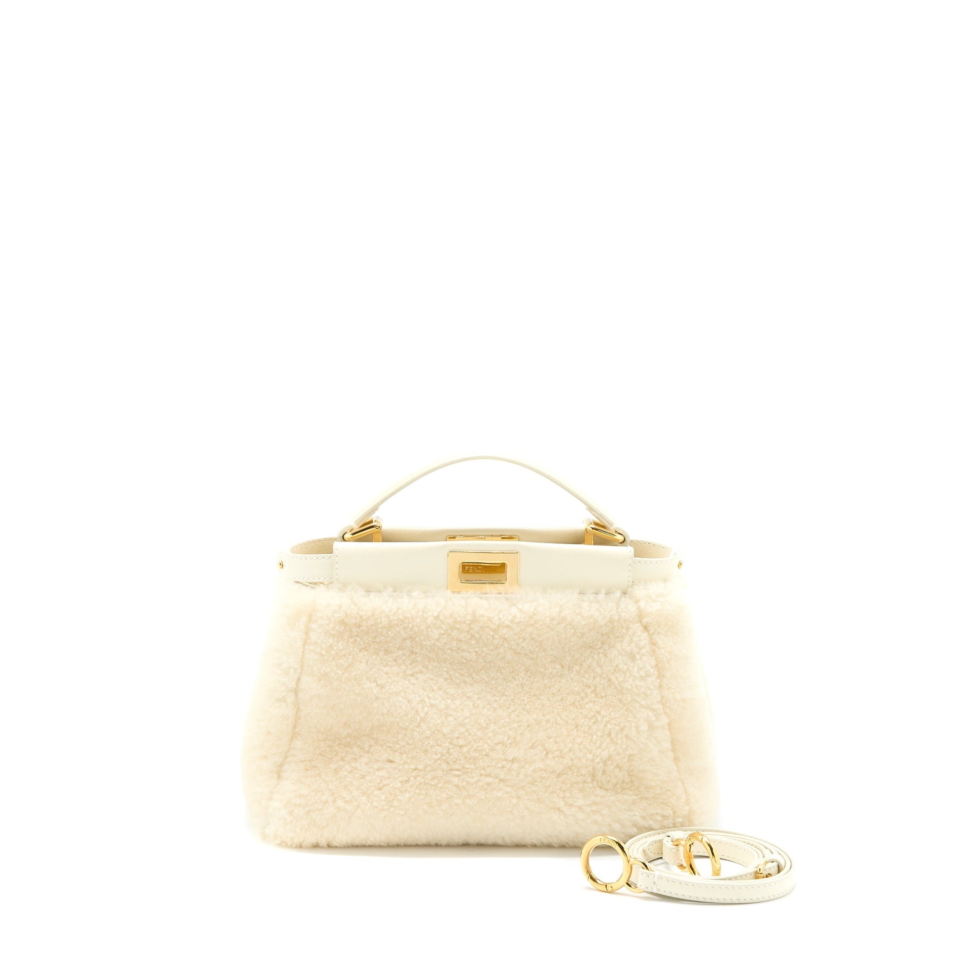 Fendi Peekaboo Purse Montone Liscio Lambskin White Mini Travel Bag