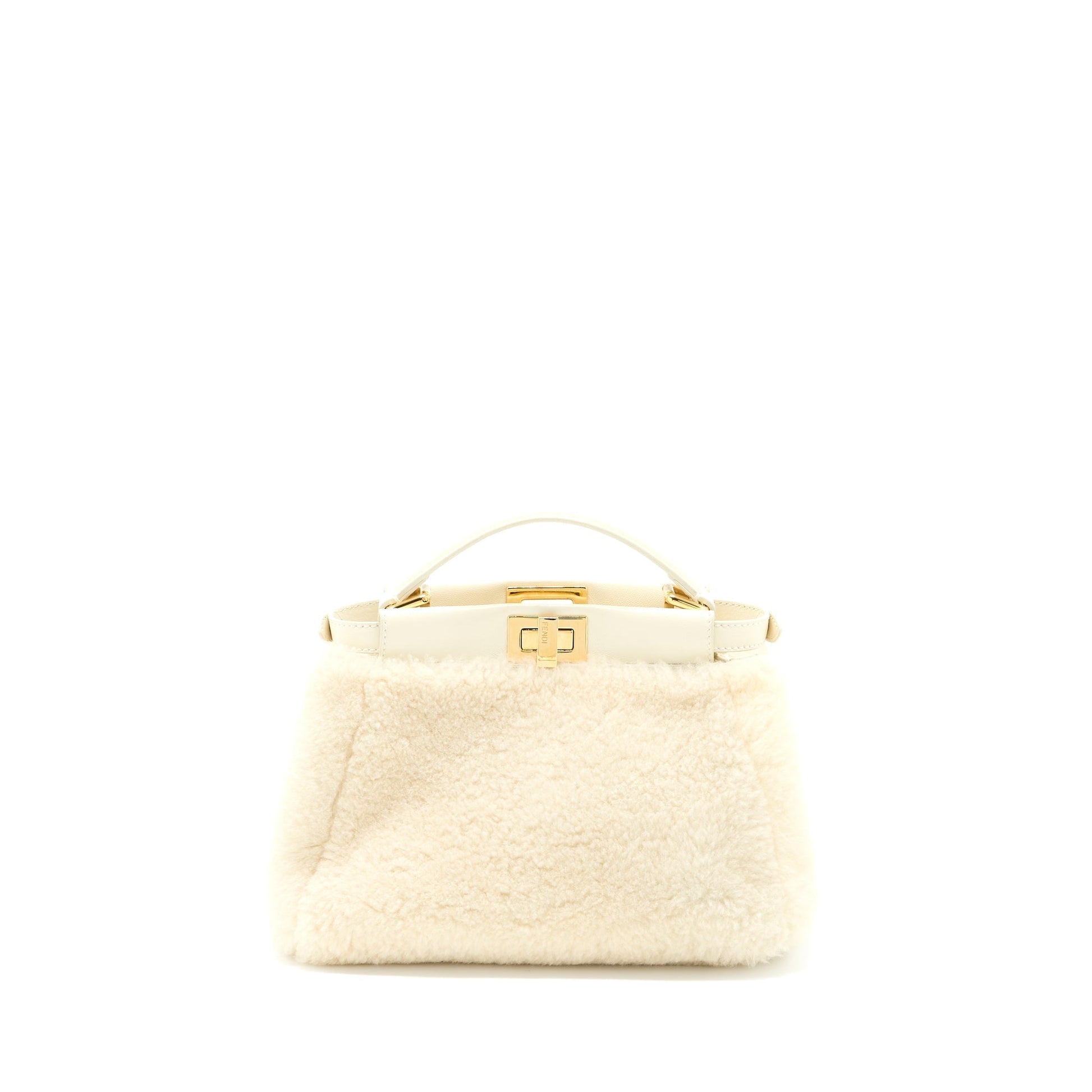 Fendi Peekaboo Purse Montone Liscio Lambskin White Mini Travel Bag