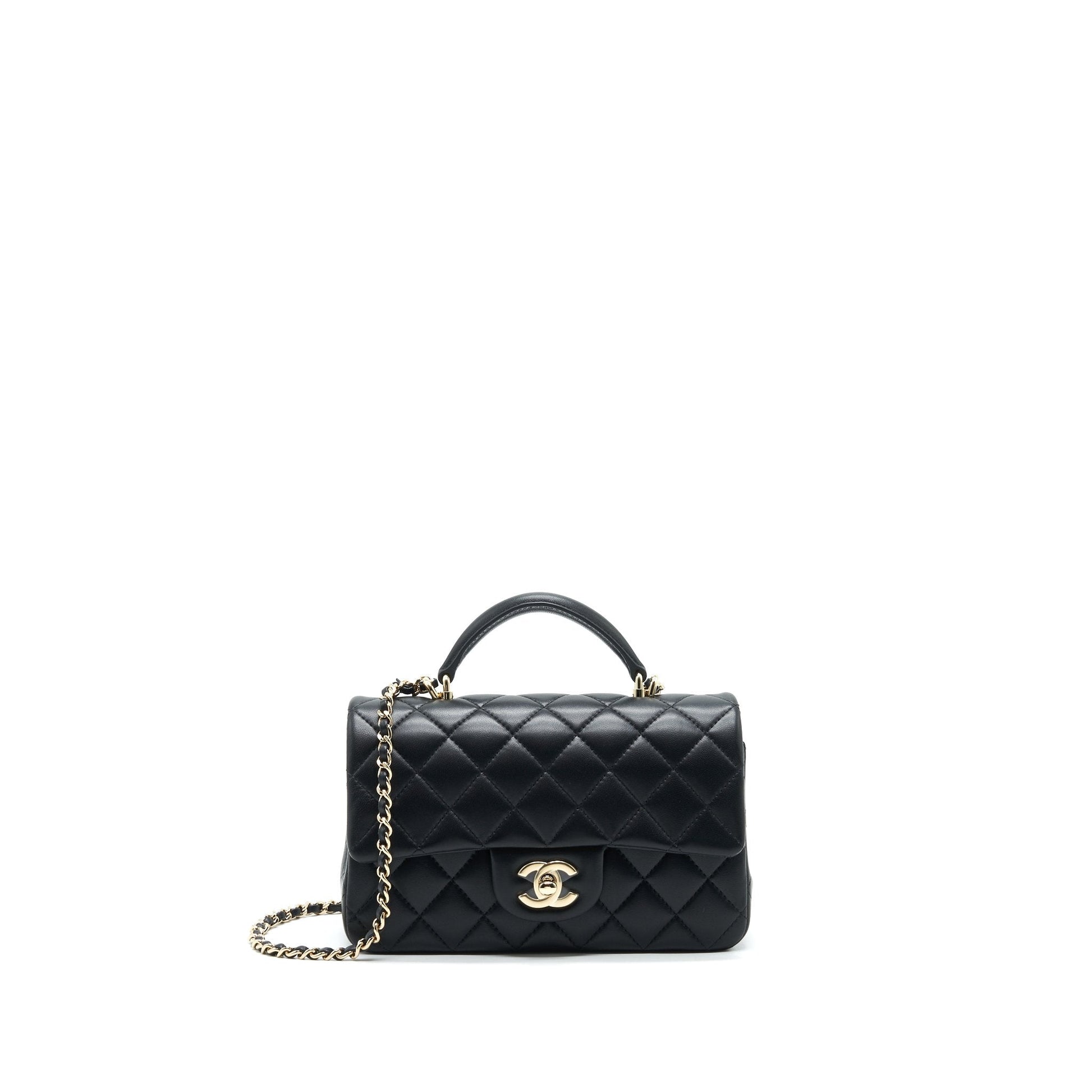 Chanel 21K Top Handle Rectangular Flap GHW Black Shoulder Bag