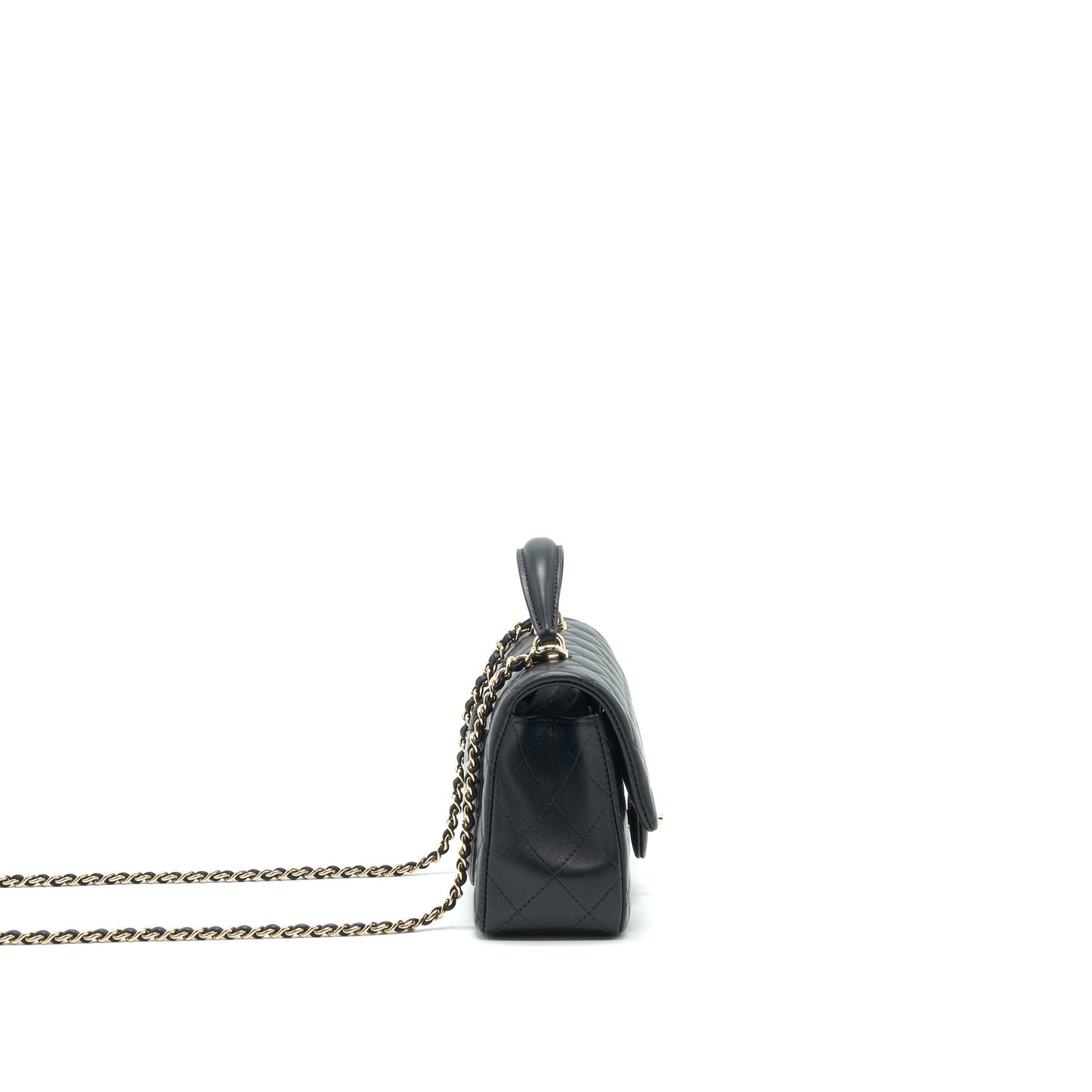 Chanel 21K Top Handle Rectangular Flap GHW Black Shoulder Bag