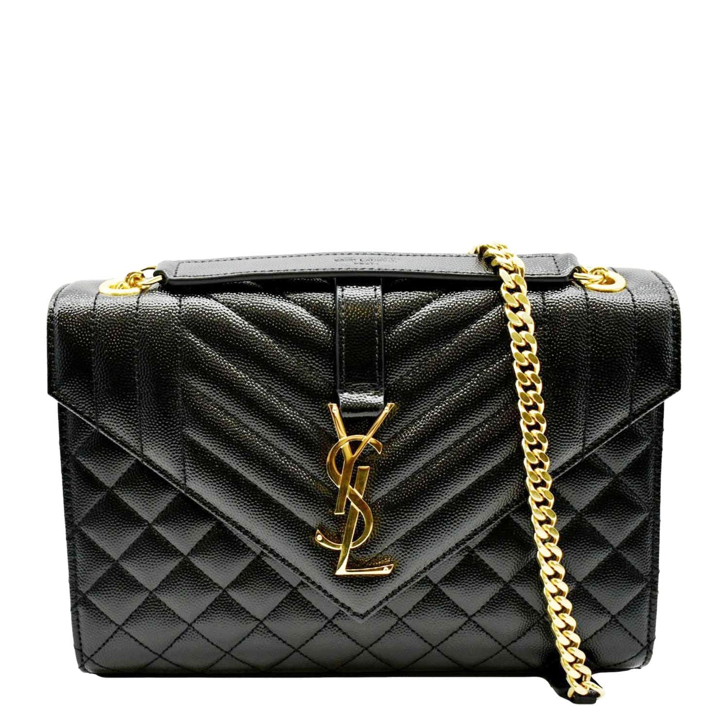 YSL Saint Laurent Saint Envelope Chain Shoulder Bag Leather Black