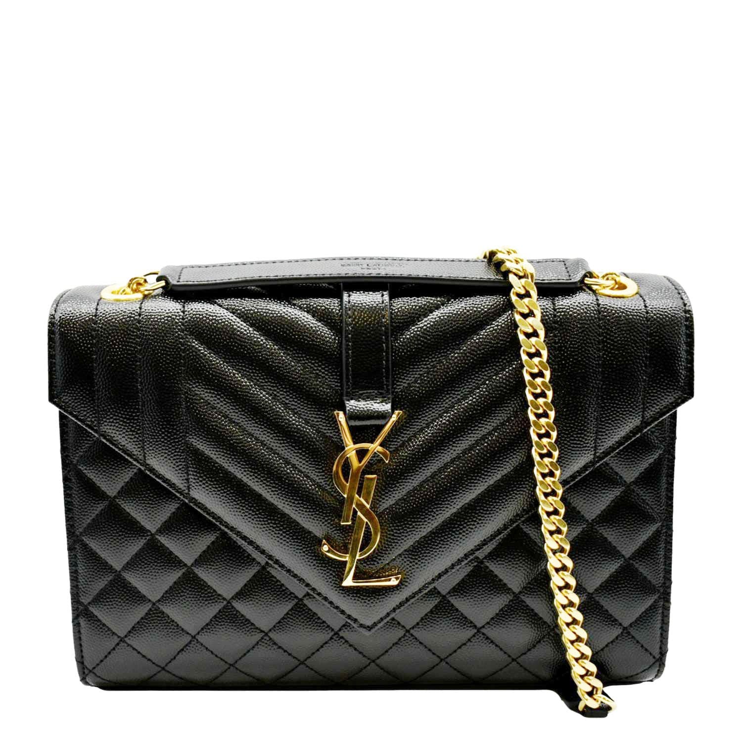 YSL Saint Laurent Yves Envelope Shoulder Bag Leather Black Medium