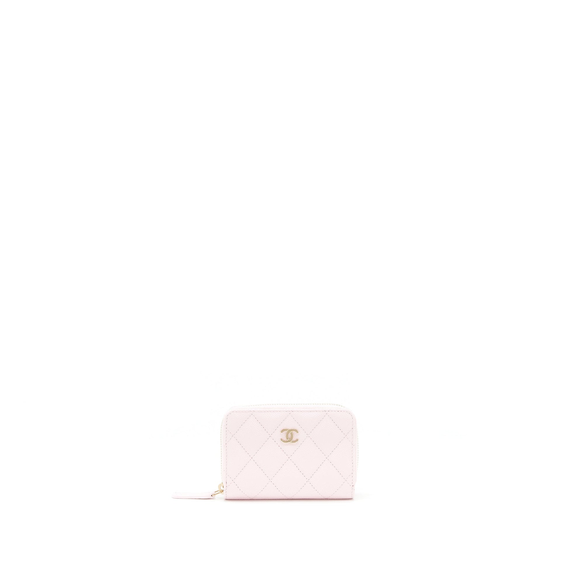 Chanel 22P Zip Card holder Caviar LGHW Pink Wallet Case