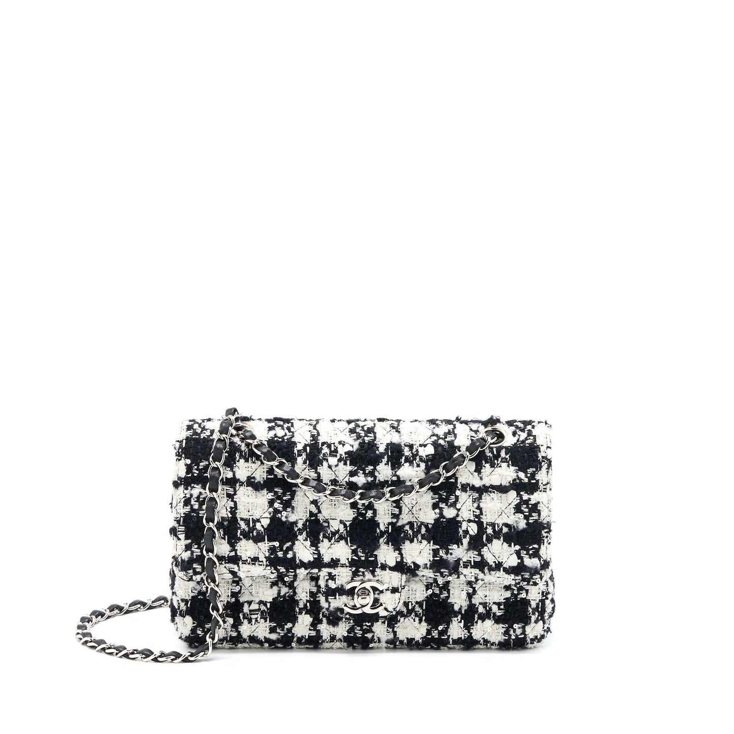Chanel Classic Double Flap Tweed SHW Multicolour Black White Shoulder Bag