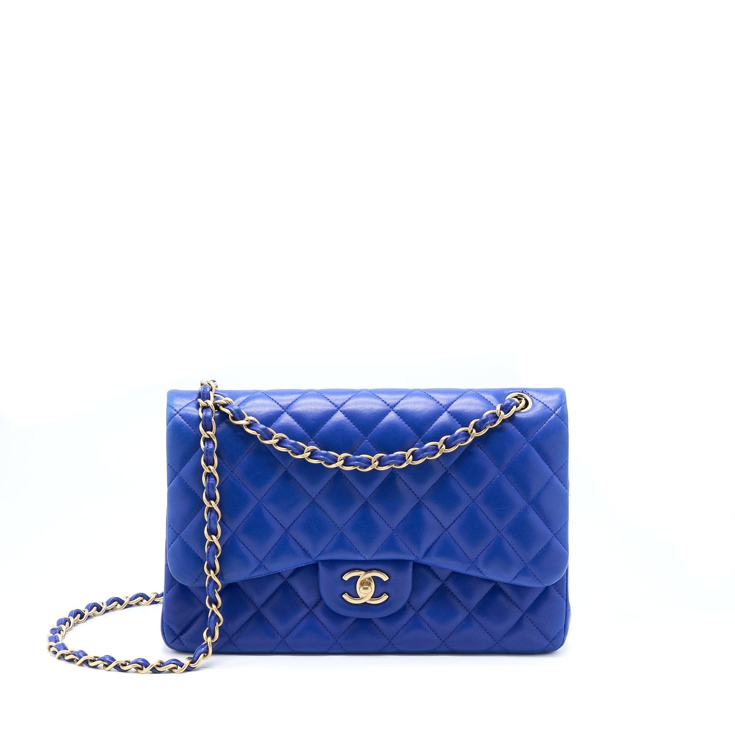 Chanel Jumbo Classic Double Flap Lambskin Brushed Blue Shoulder Bag