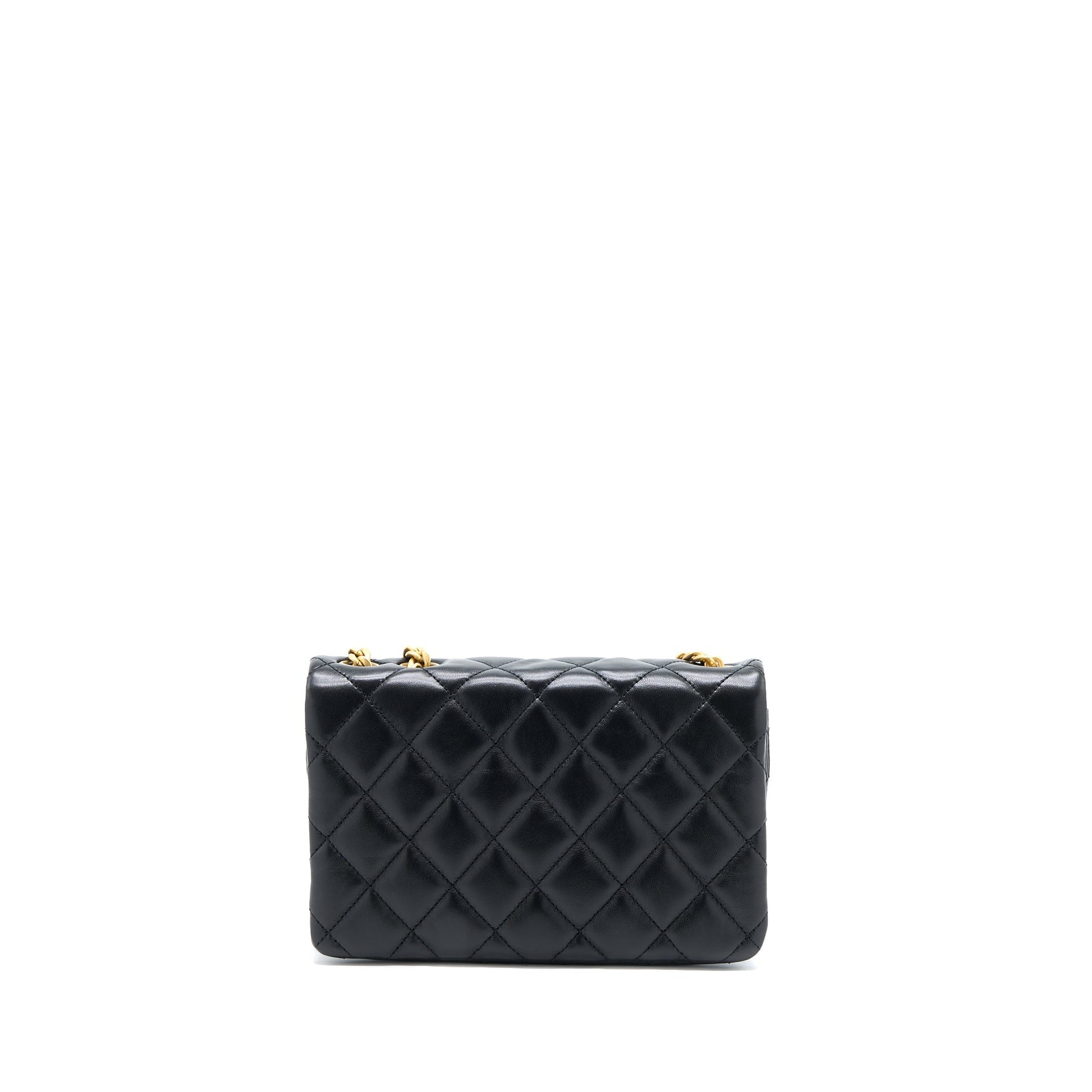 Chanel 22K Pillar Adjustment Flap Lambskin GHW Black Gold Shoulder Bag Microchip 1