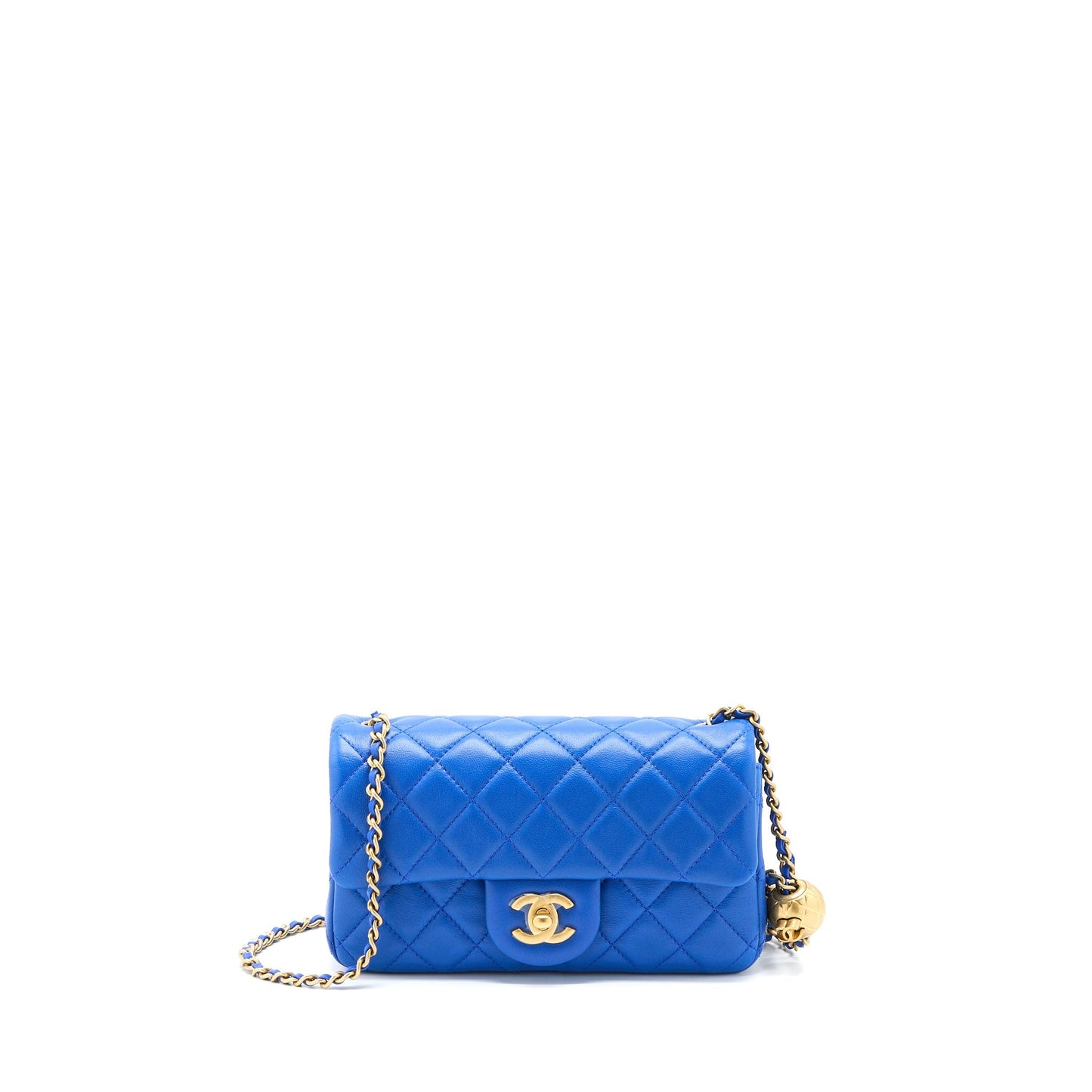 Chanel Pearl Crush Rectangular Lambskin Brushed GHW Blue Mini Bag