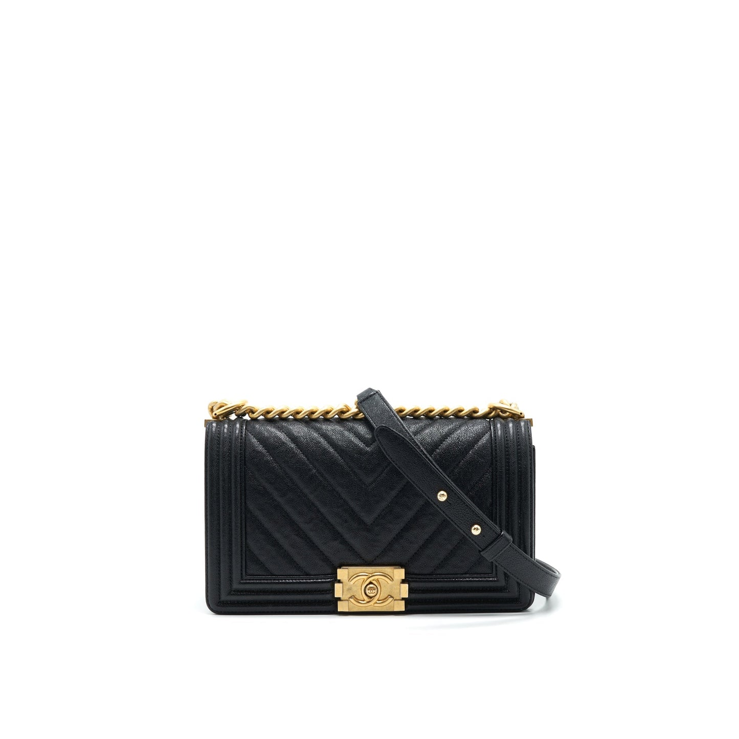 Chanel Chevron Boy Caviar GHW Black Handbag