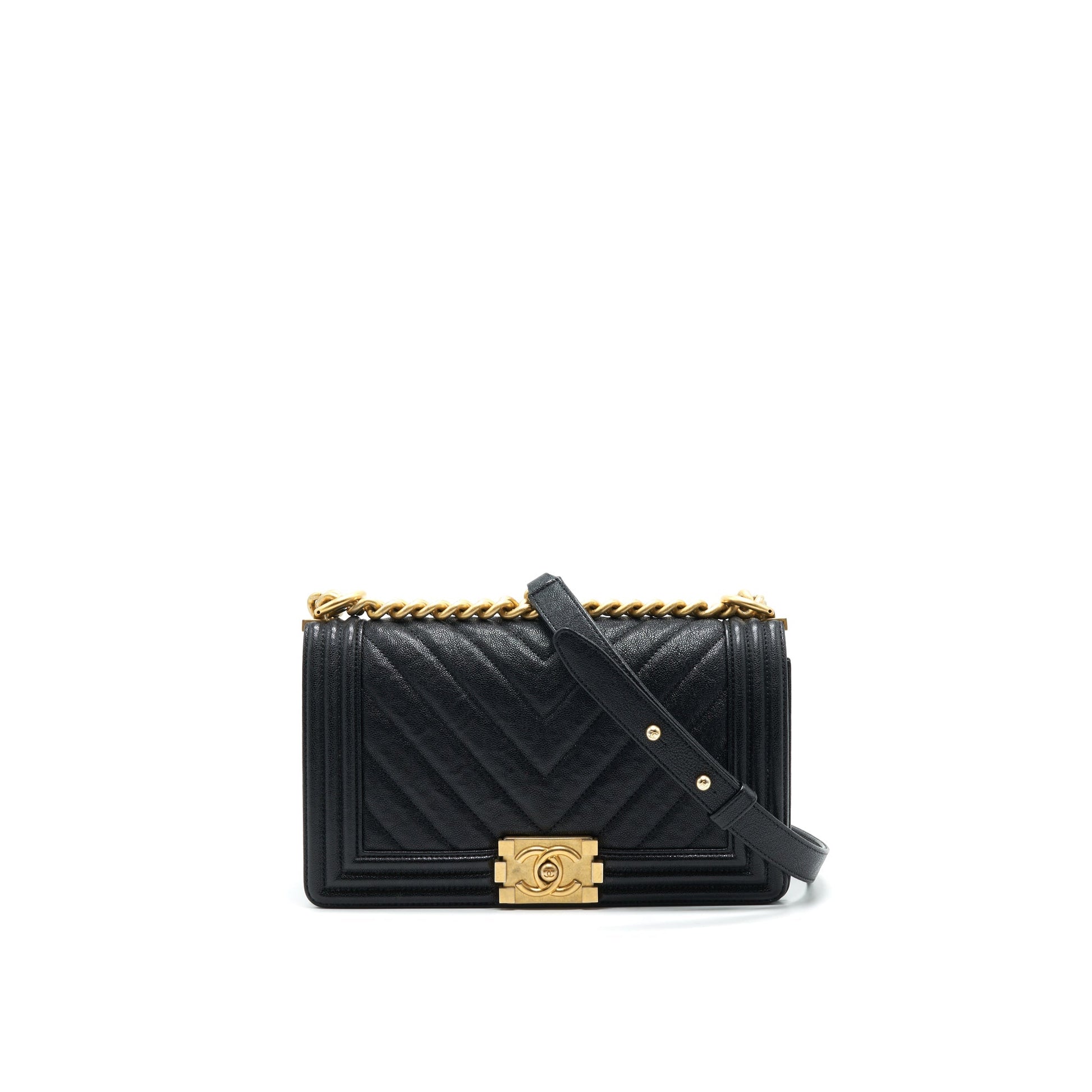 Chanel Chevron Boy Caviar GHW Black Handbag