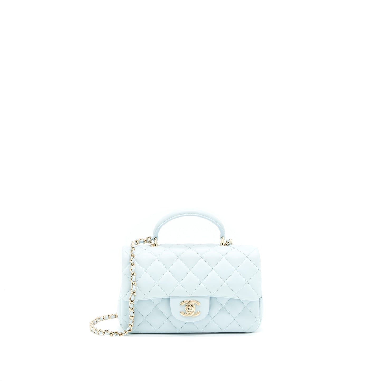 Chanel 21K Top Handle Rectangular Flap Pastel Blue Shoulder Bag