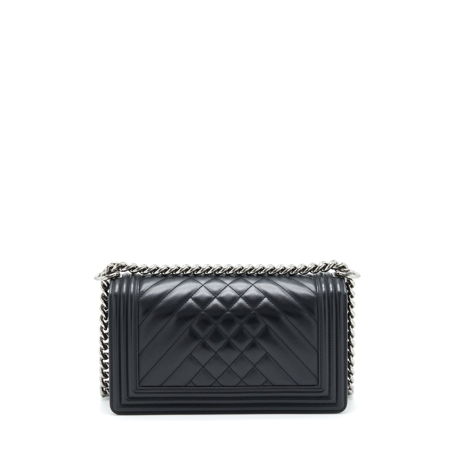 Chanel Boy Quilted Chevron Calfskin SHW Black Handbag
