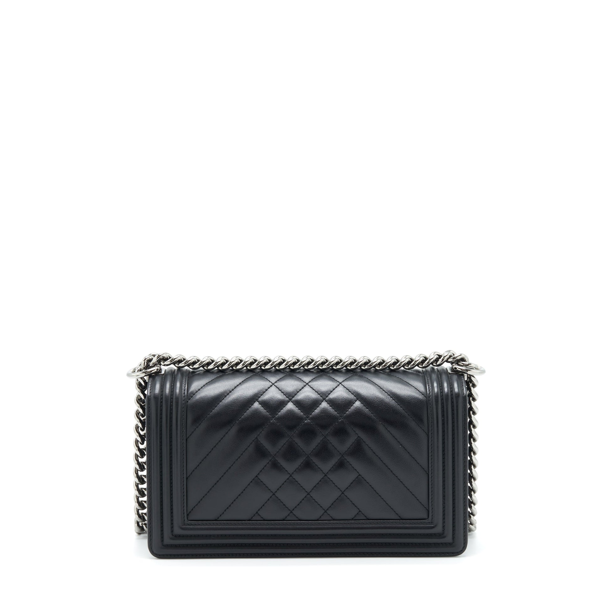 Chanel Boy Quilted Chevron Calfskin SHW Black Handbag