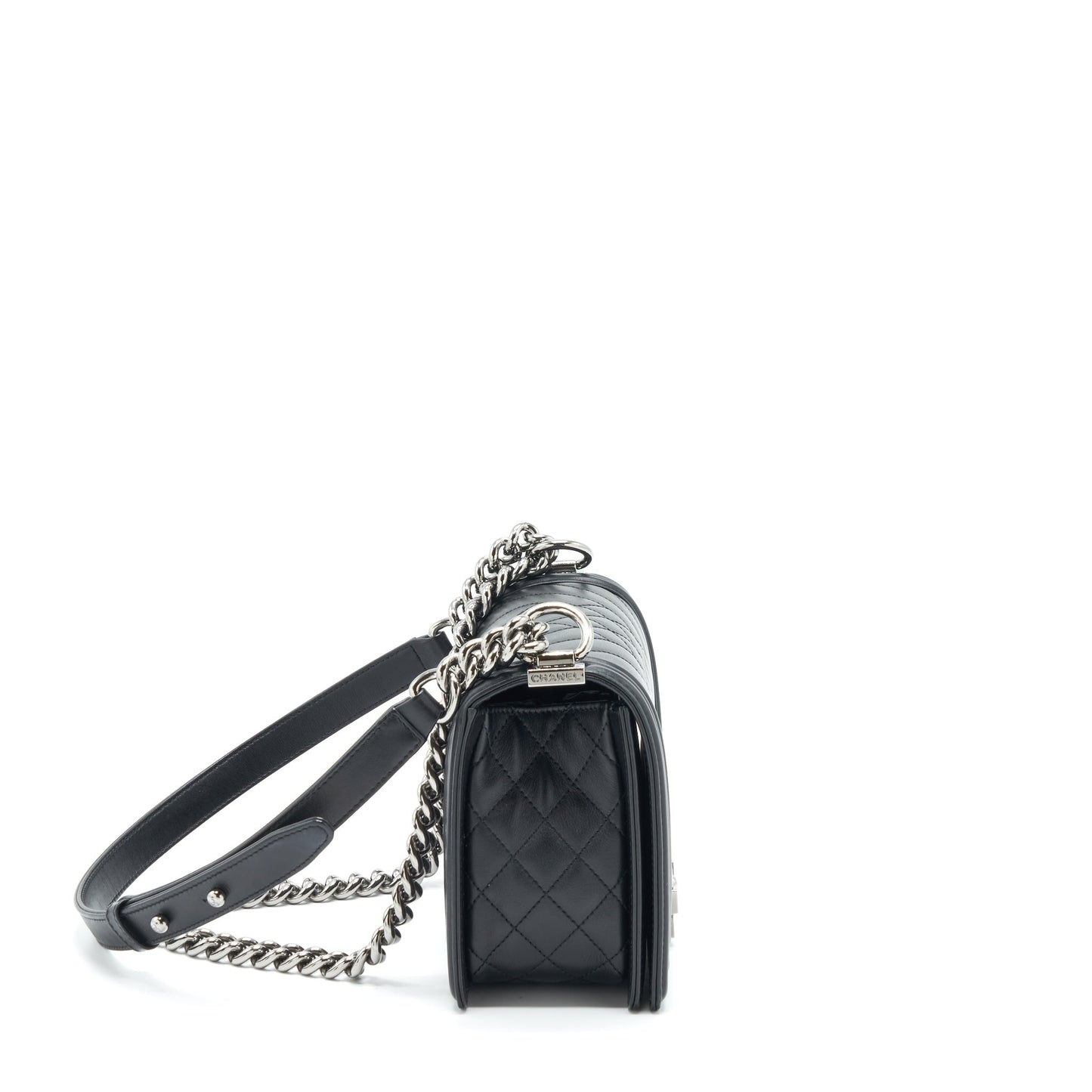 Chanel Boy Quilted Chevron Calfskin SHW Black Handbag