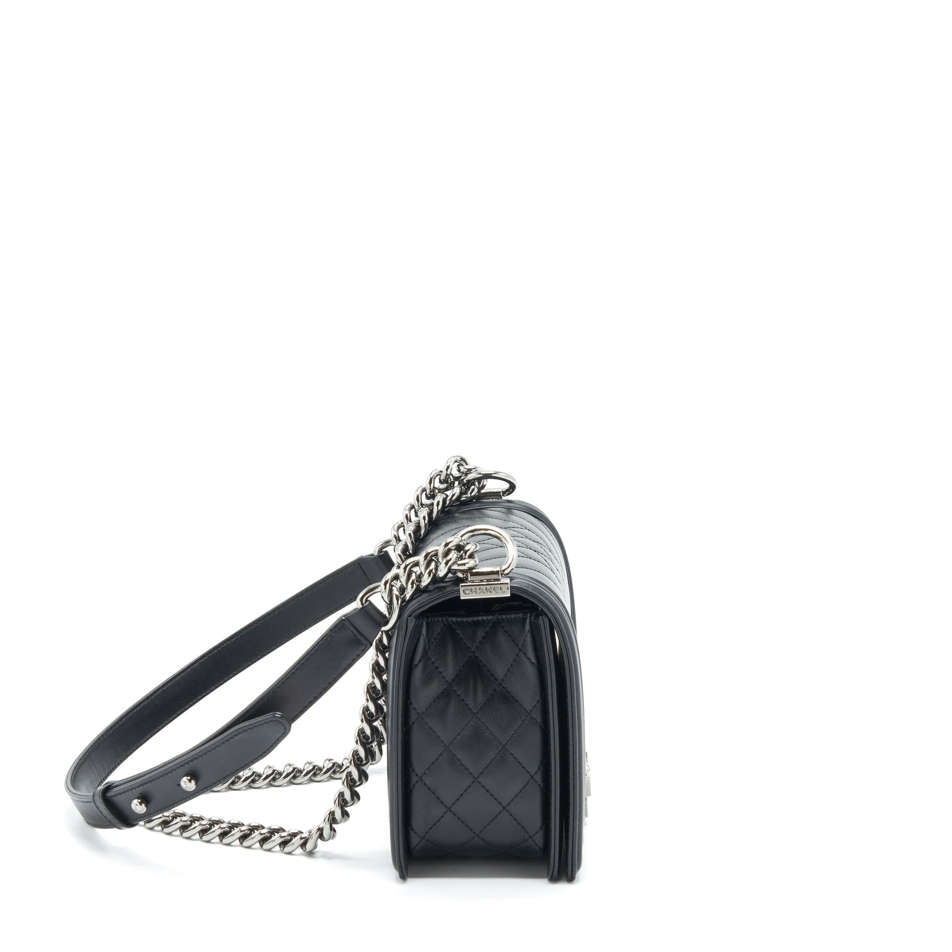 Chanel Boy Quilted Chevron Calfskin SHW Black Handbag