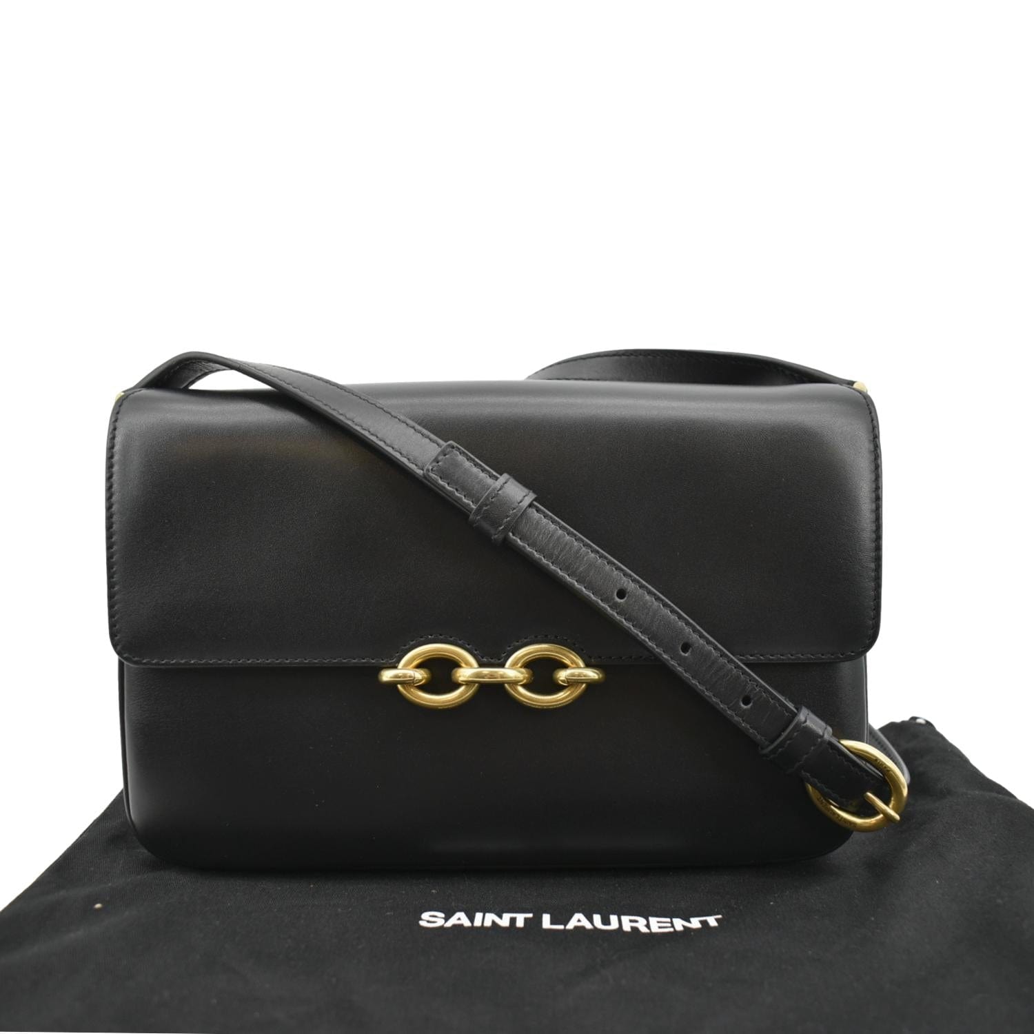 YSL Saint Laurent Yves Le Maillon Smooth Shoulder Bag Leather Black