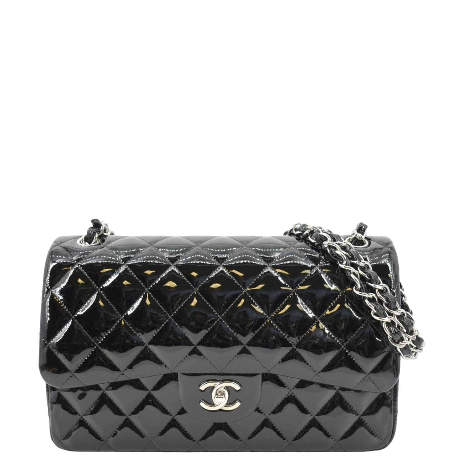 Chanel Classic Double Flap Patent Leather Black Travel Bag Flap Bag