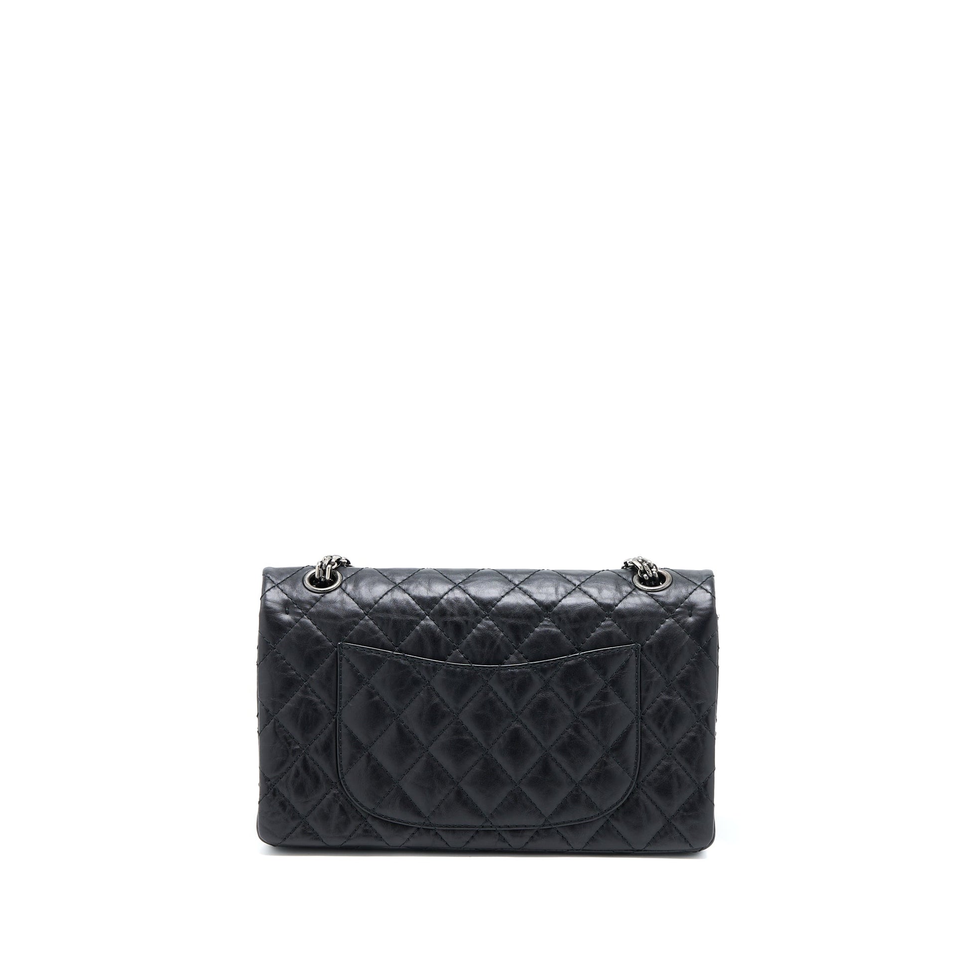 Chanel 2.55 255 Double Flap Calfskin Ruthenium Black Small Shoulder Bag