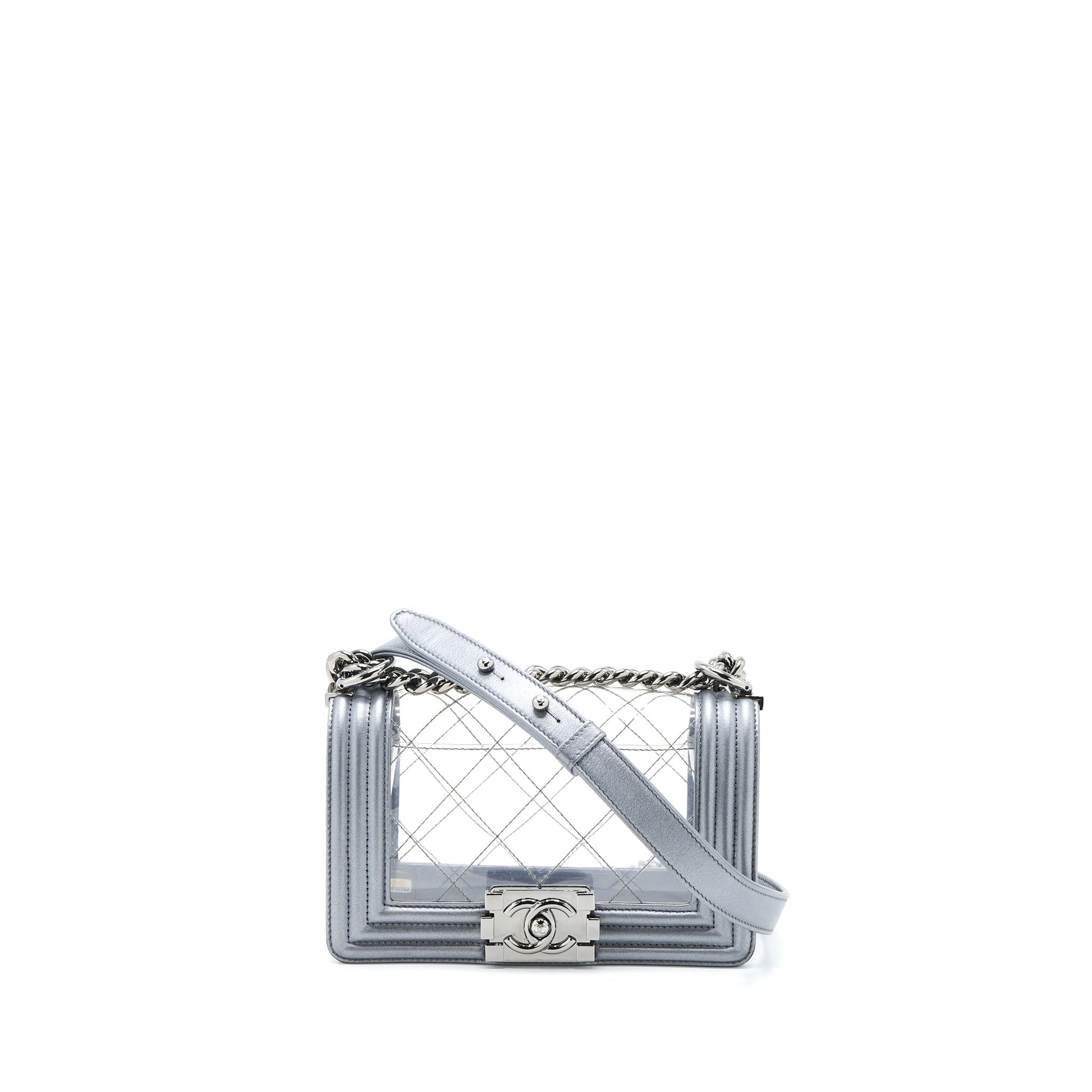 Chanel Boy PVC Lambskin SHW Silver Small Handbag
