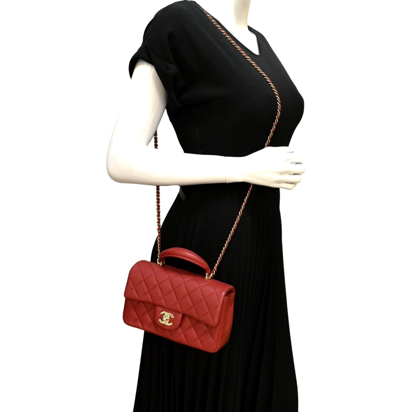 Chanel Top Handle Rectangular Flap Quilted Leather Red Travel Bag
