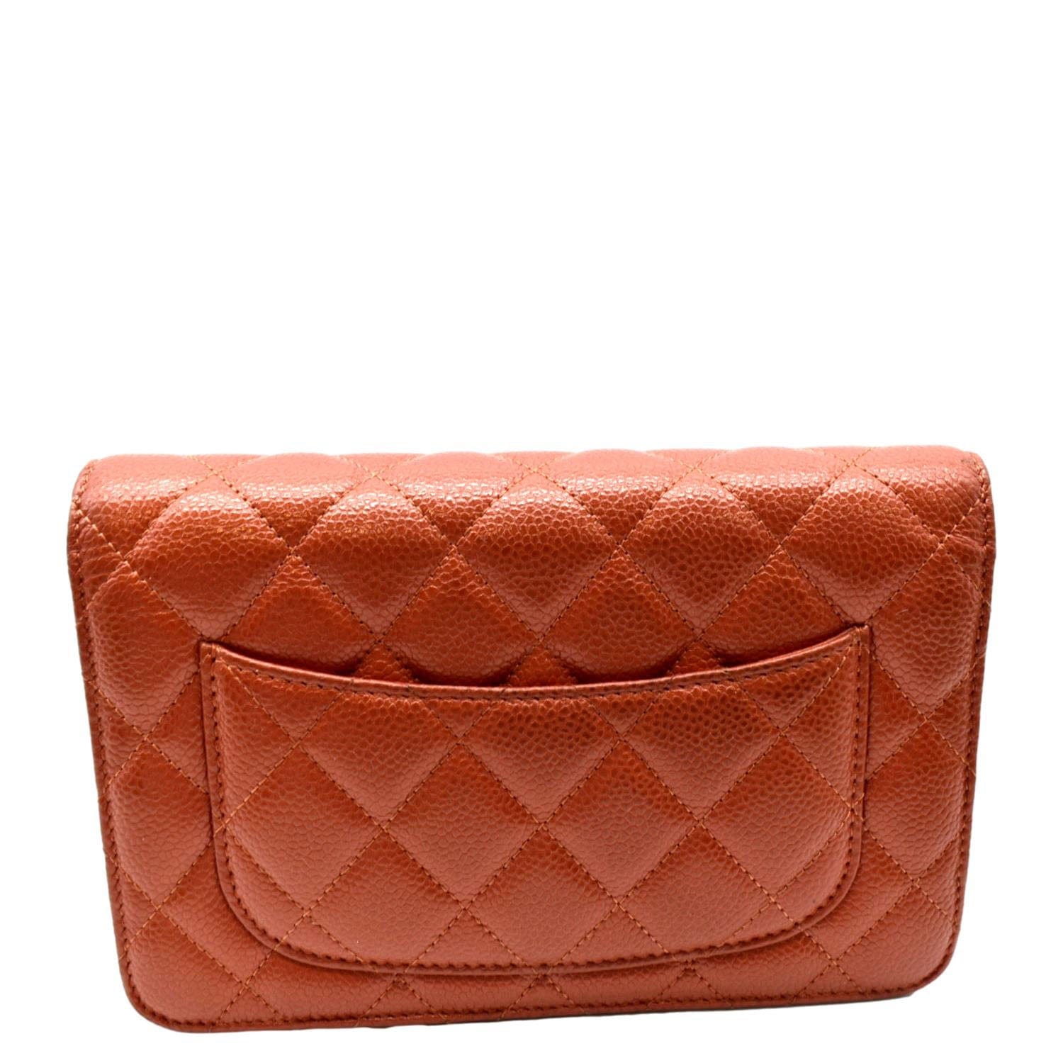 Chanel WOC Quilted Caviar Dark Leather Orange Wallet Case