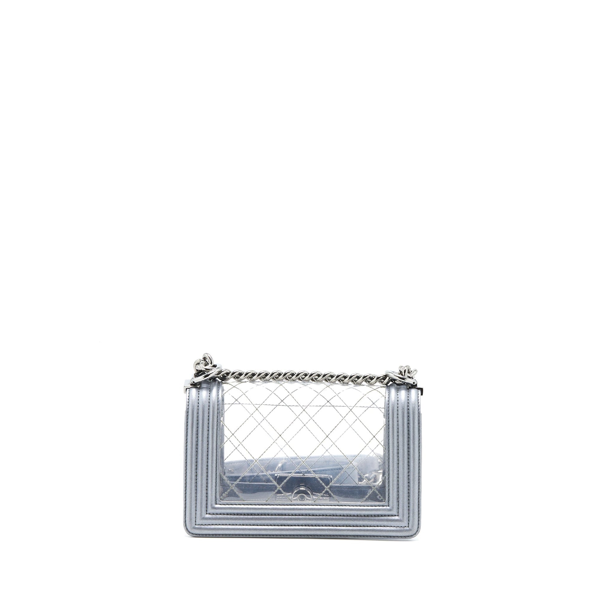 Chanel Boy PVC Lambskin SHW Silver Small Handbag