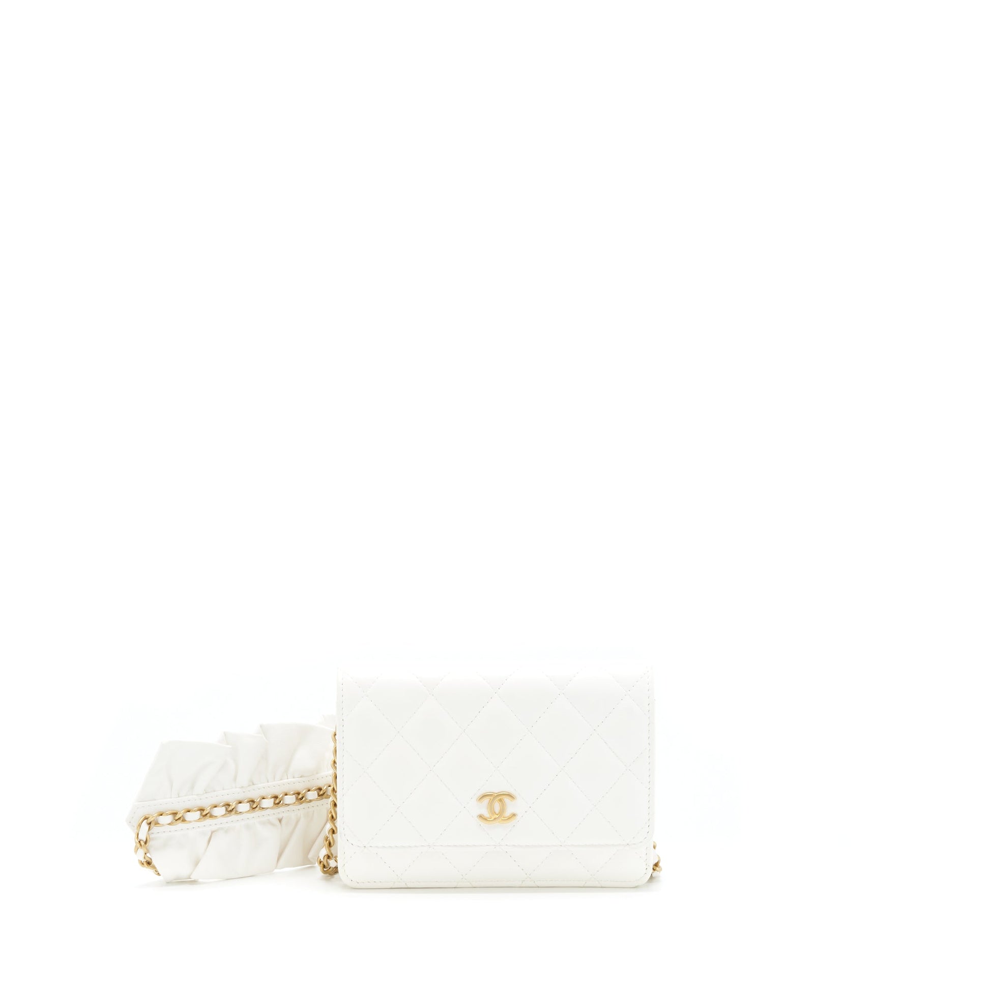 Chanel On Ribbon Lambskin GHW White Small Wallet Case