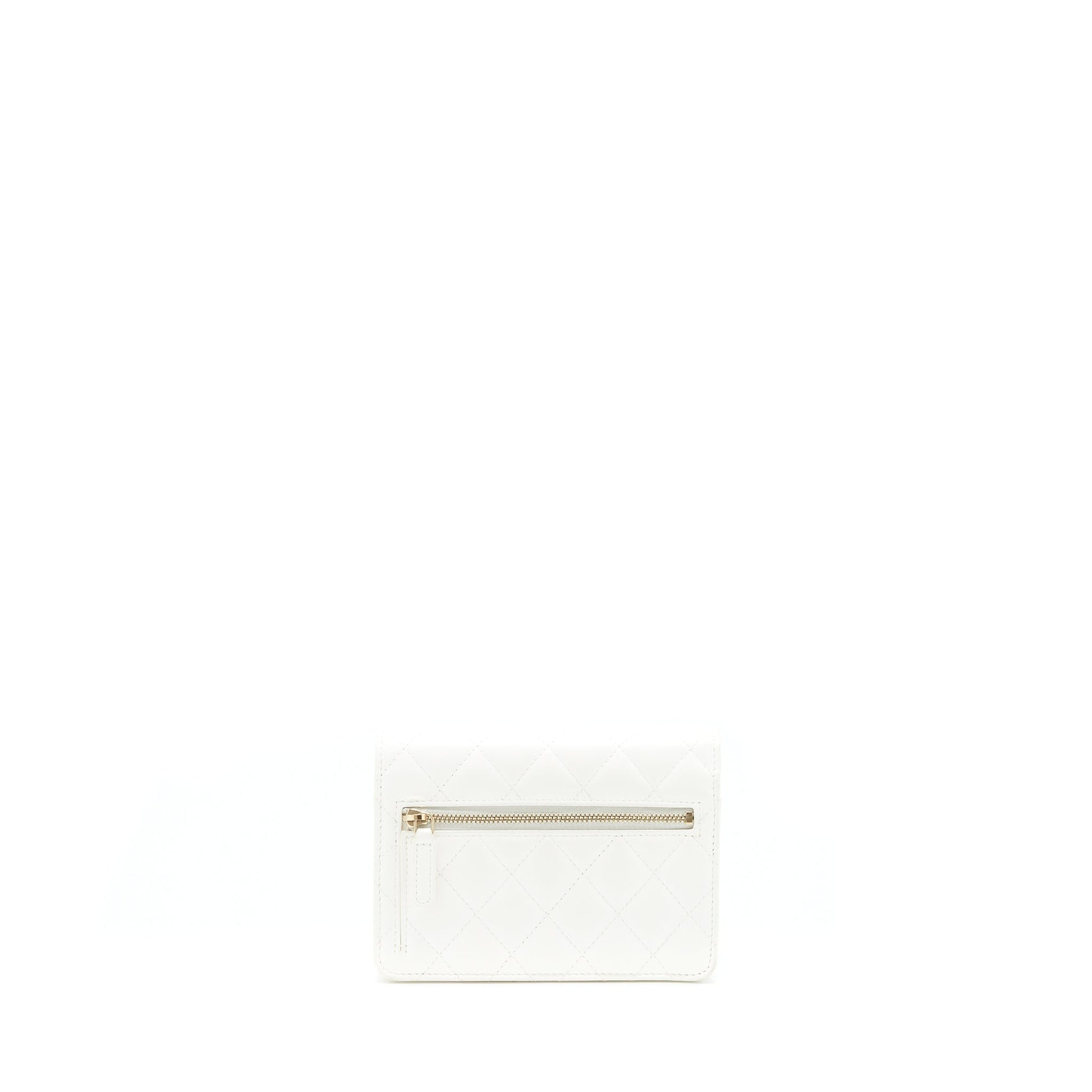 Chanel On Ribbon Lambskin GHW White Small Wallet Case