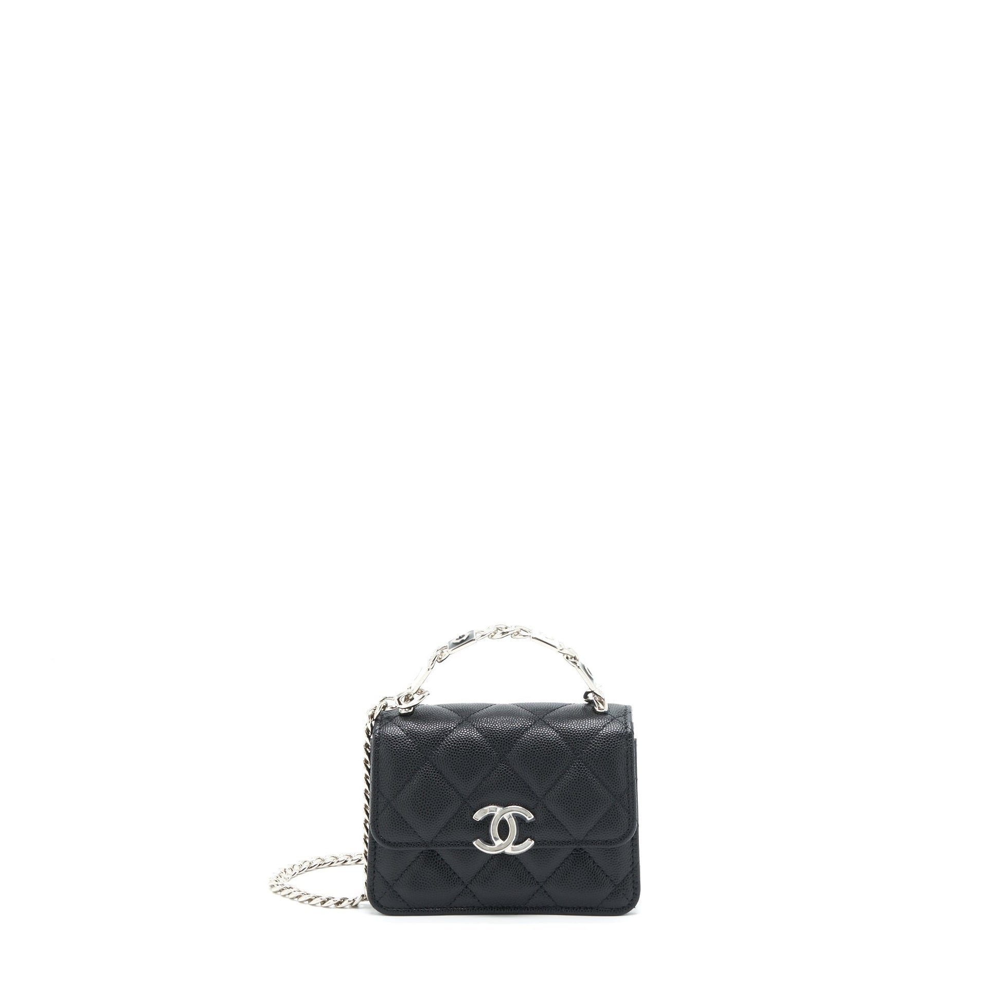 Chanel 22S Giant Top Handle Flap Caviar Black Shoulder Bag