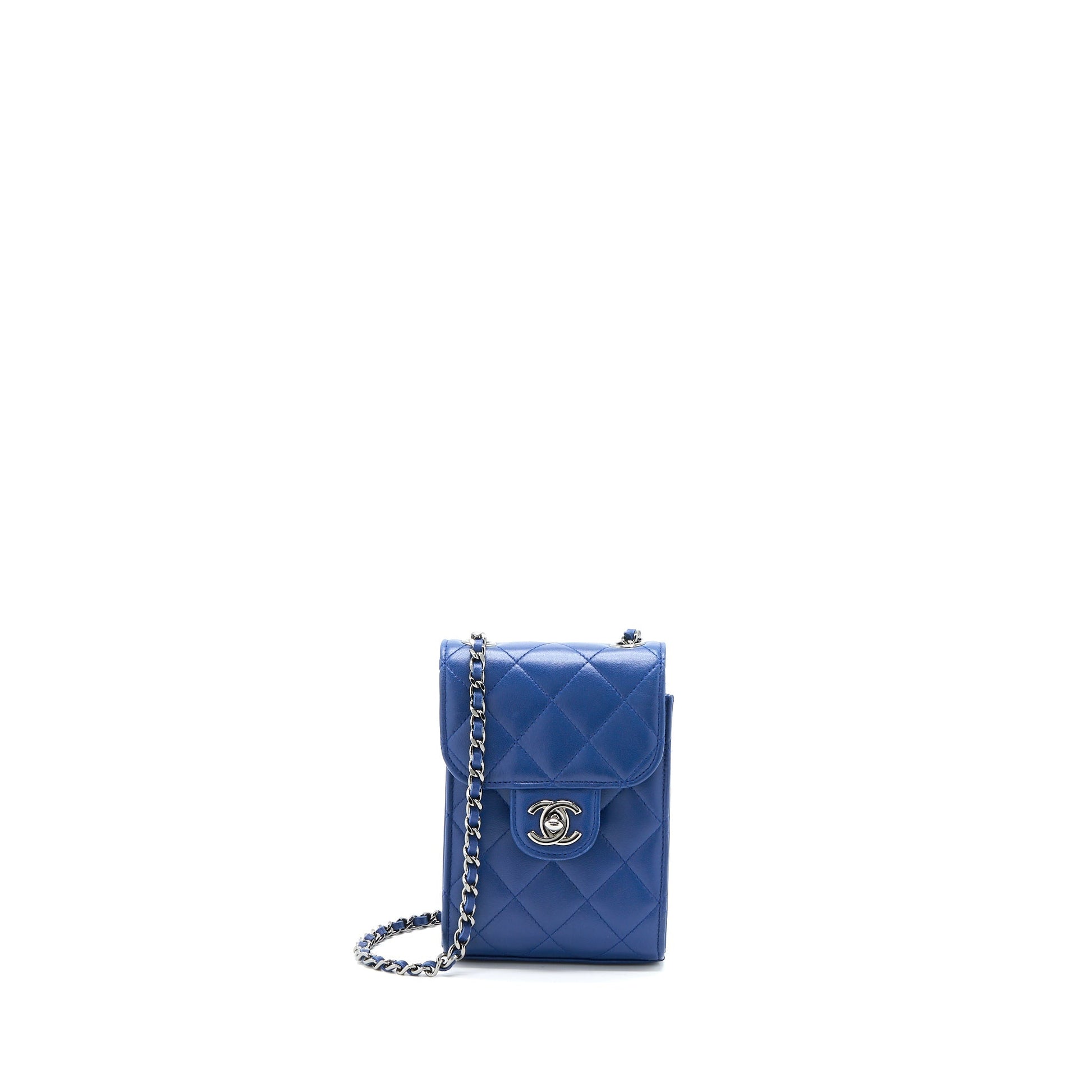 Chanel Flap Phone Lambskin SHW Blue Handbag