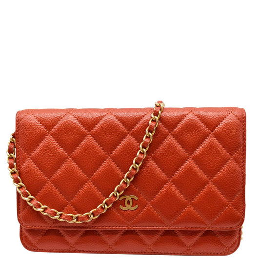 Chanel WOC Quilted Caviar Leather Crossbody Wallet Dark Orange