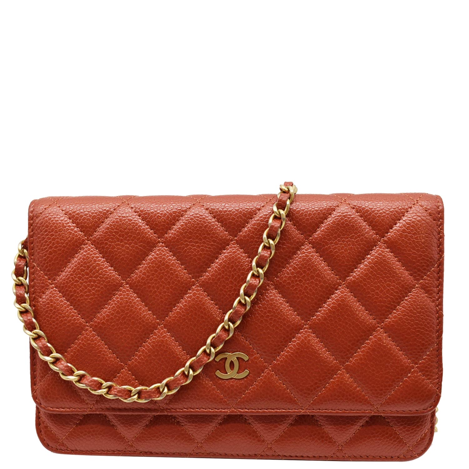 Chanel Woc Quilted Caviar Leather Crossbody Wallet Dark Orange