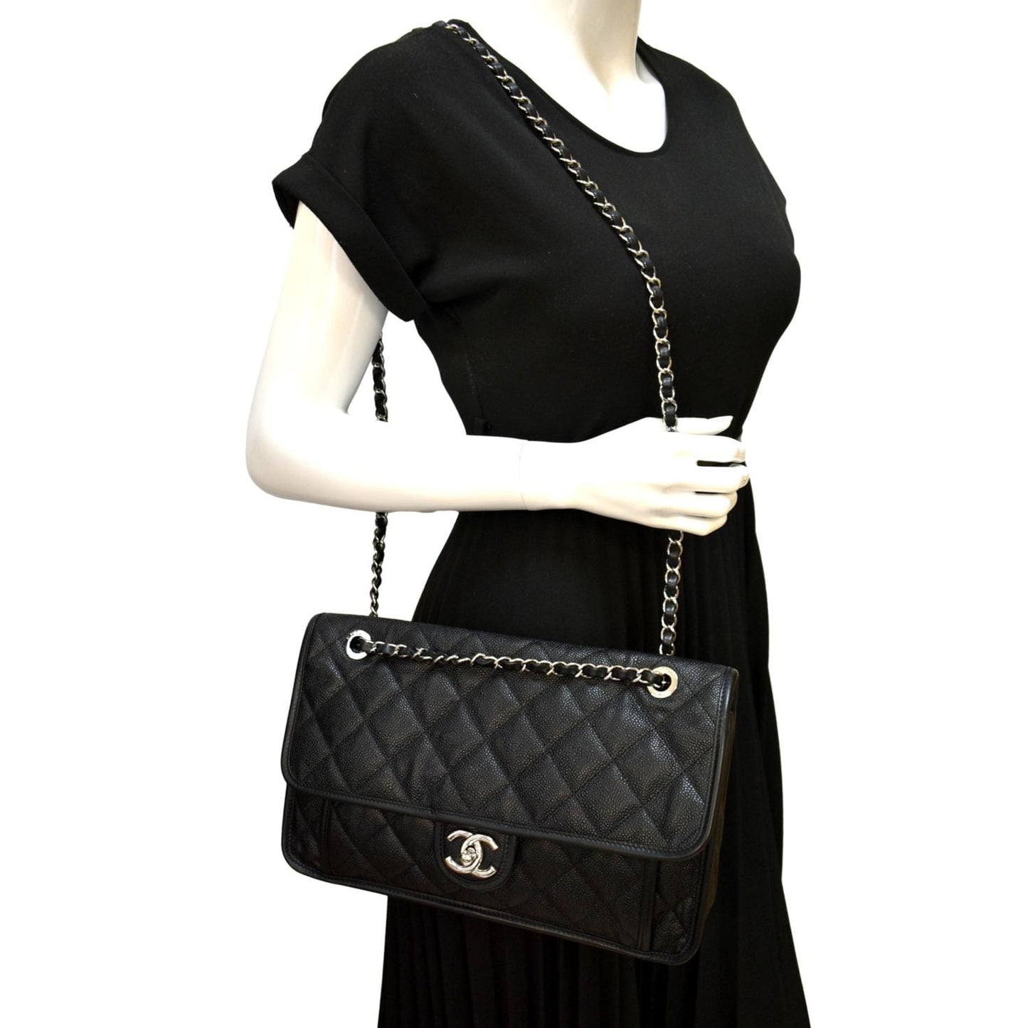 Chanel Riviera Flap Quilted Caviar Leather Black Travel Bag