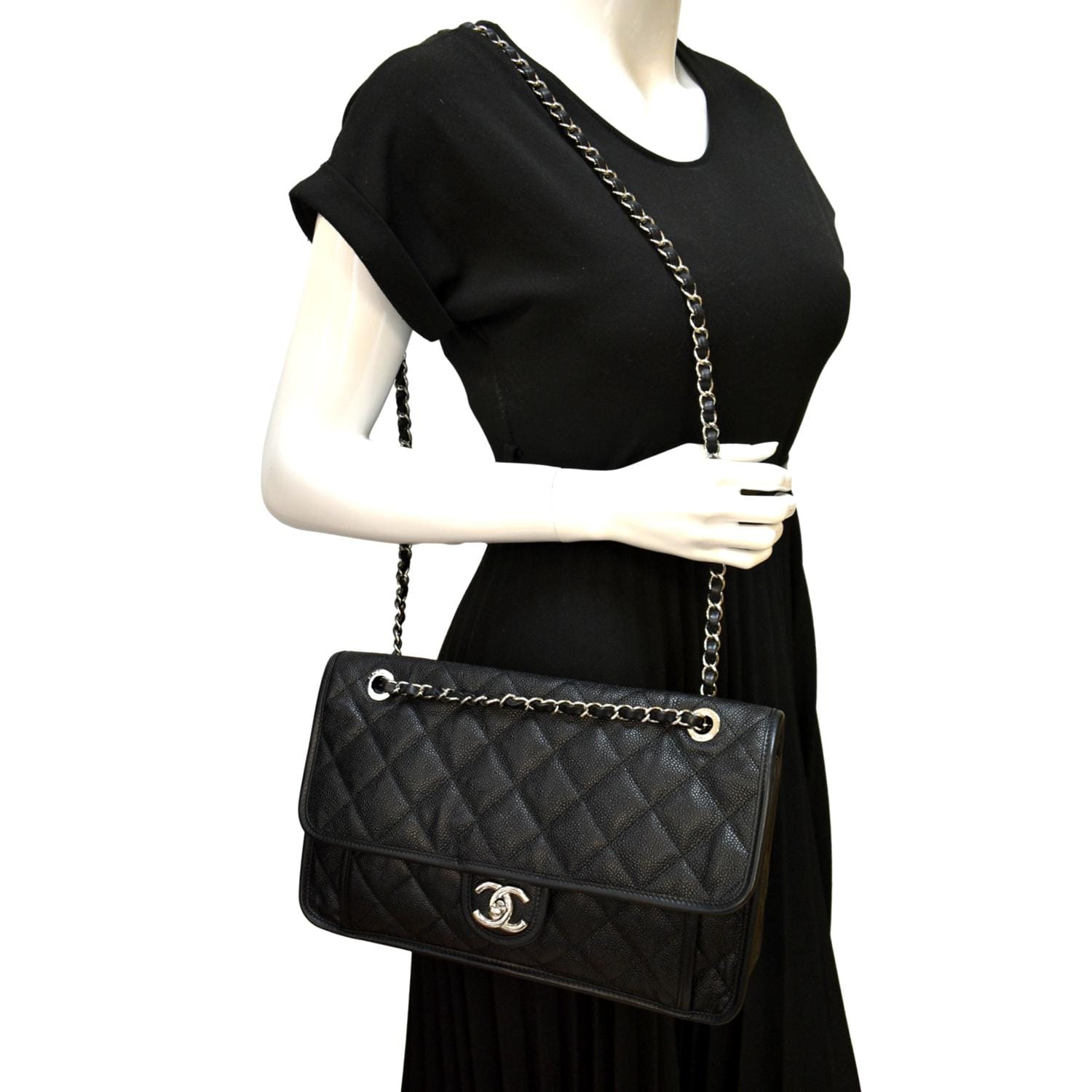 Chanel Riviera Flap Quilted Caviar Leather Black Travel Bag