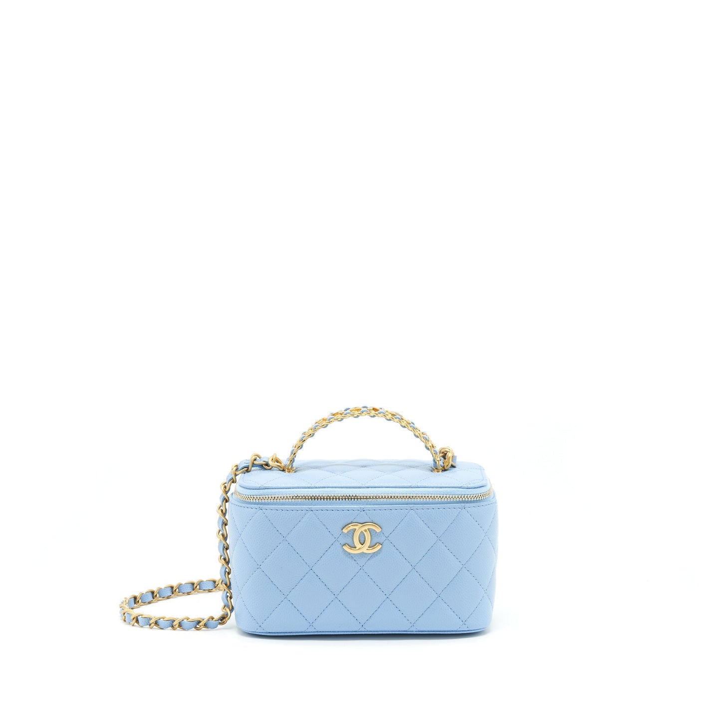 Chanel 22S Long Vanity Letter Handle Caviar Blue Handbag