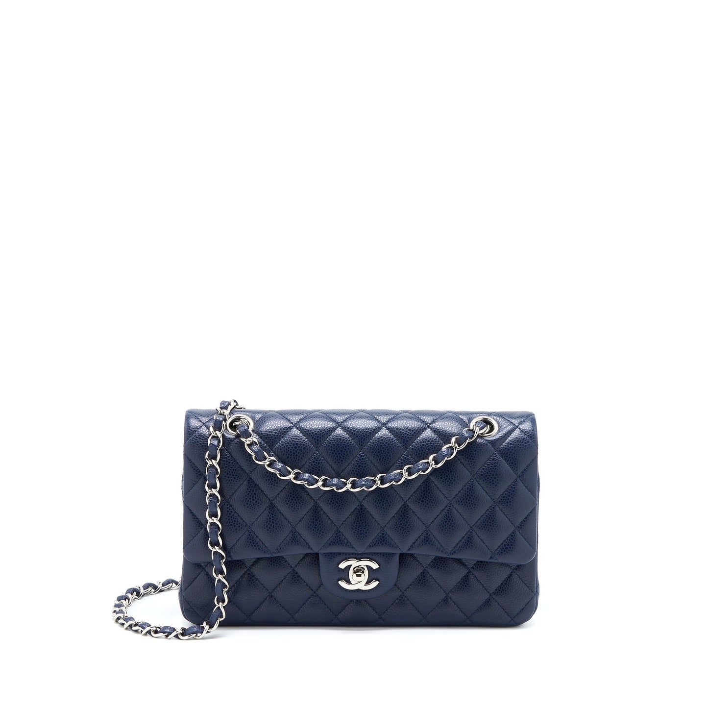 Chanel Classic Double Flap Caviar Navy SHW Blue Shoulder Bag