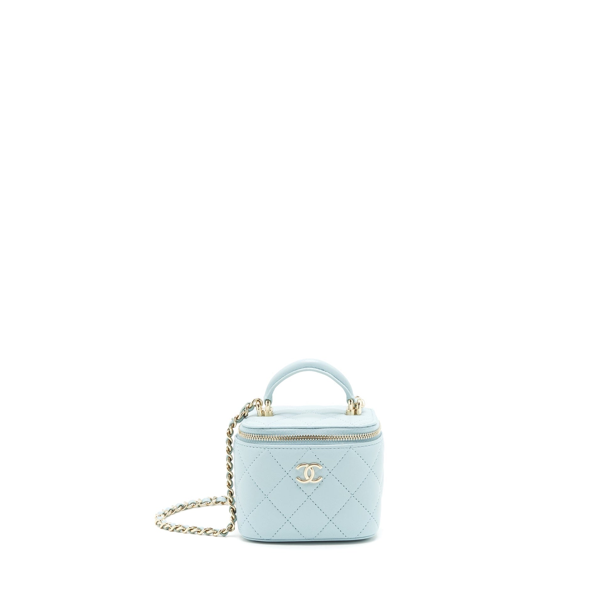 Chanel 22S Top Handle Vanity Lambskin Light Blue Mini Bag