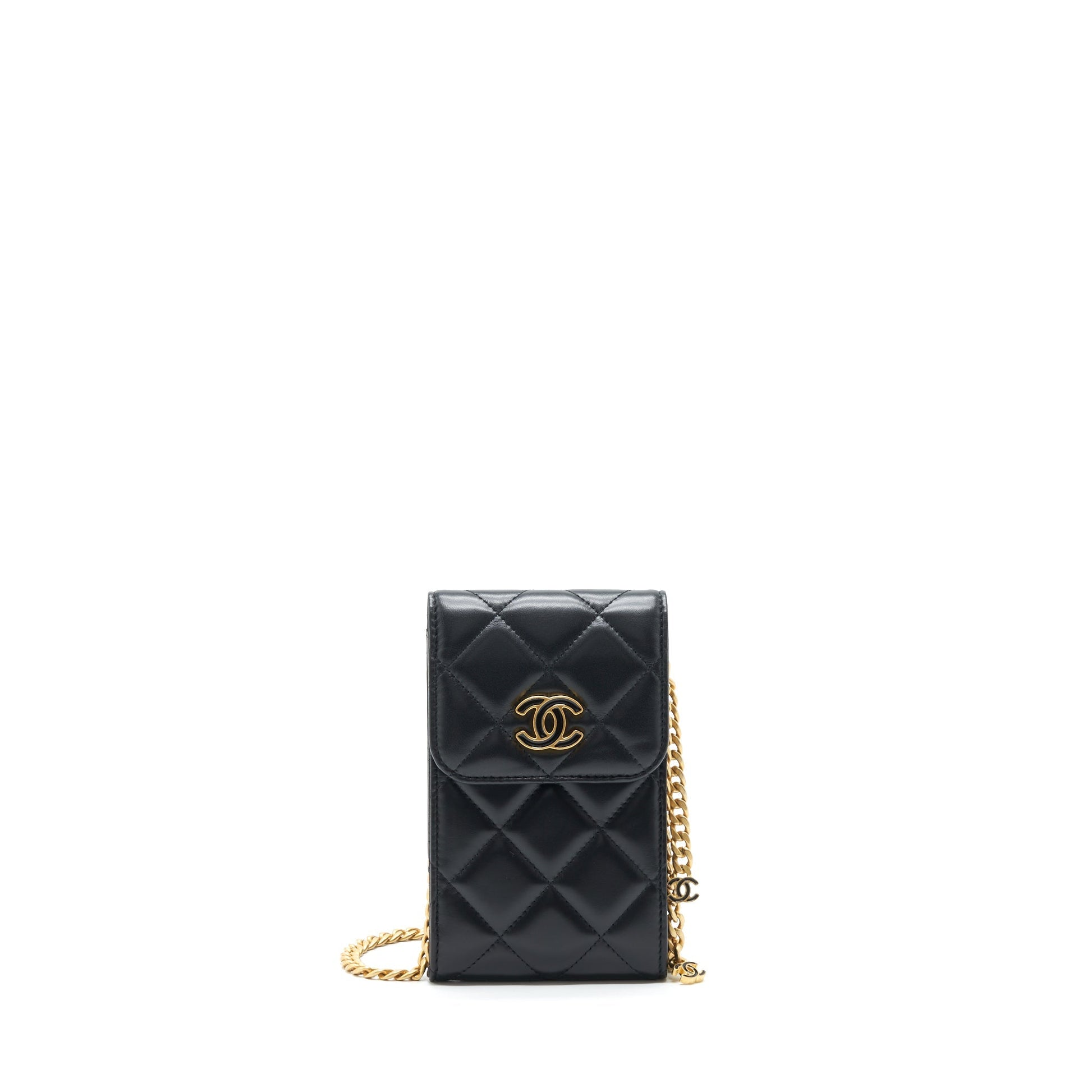 Chanel 22P Vertical Flap Phone Lambskin Enamel Black Gold Mini Bag