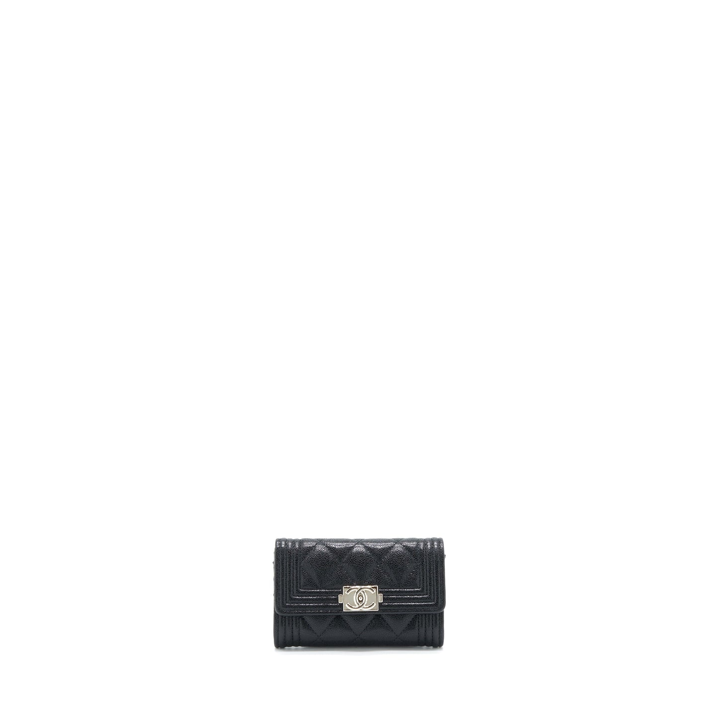 Chanel Boy Card Holder Caviar SHW Black Wallet Case