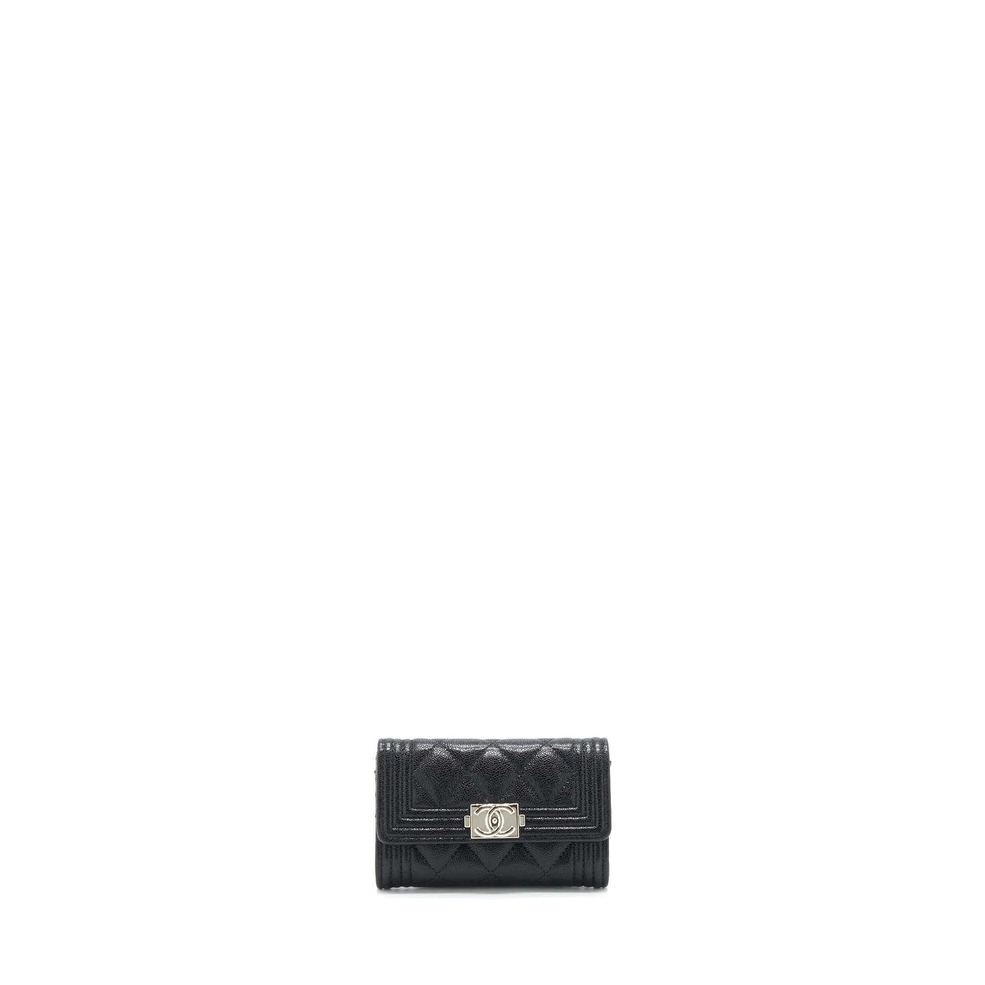 Chanel Boy Card Holder Caviar SHW Black Wallet Case
