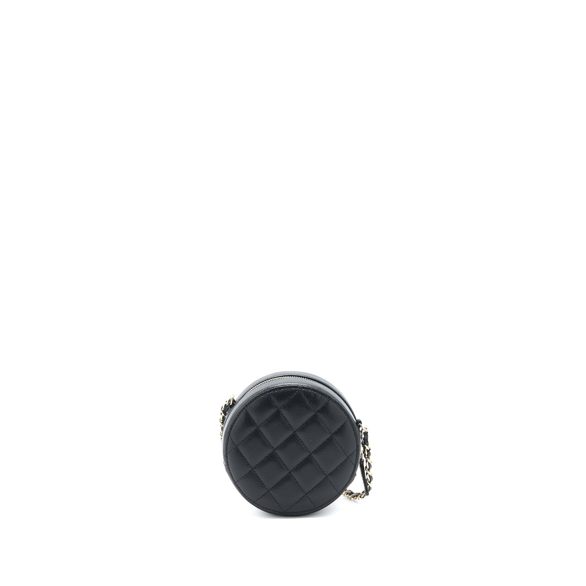 Chanel Crystal CC Logo Round Caviar LGHW Black Clutch Bag