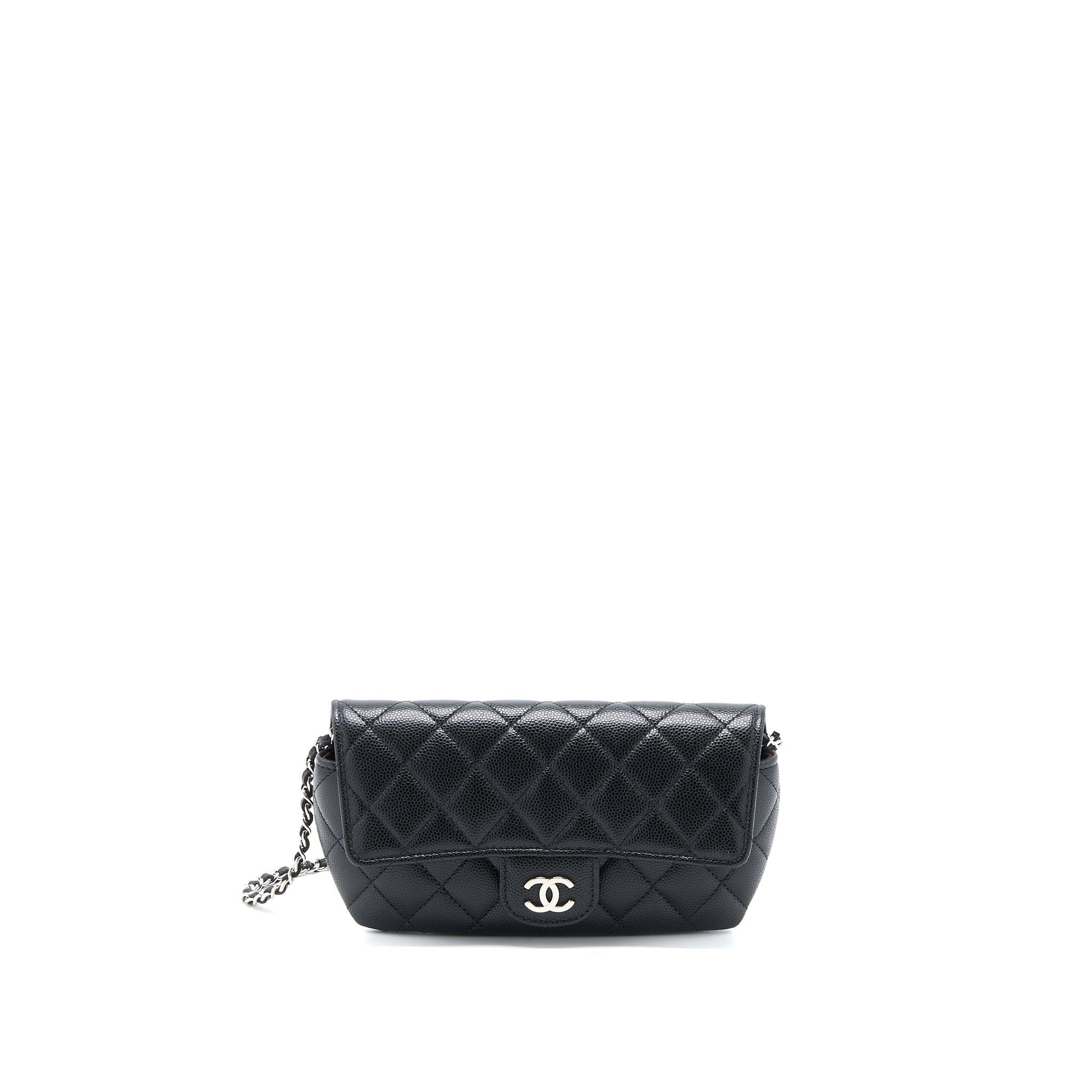Chanel Flap Glasses Caviar SHW Black Sunglasses