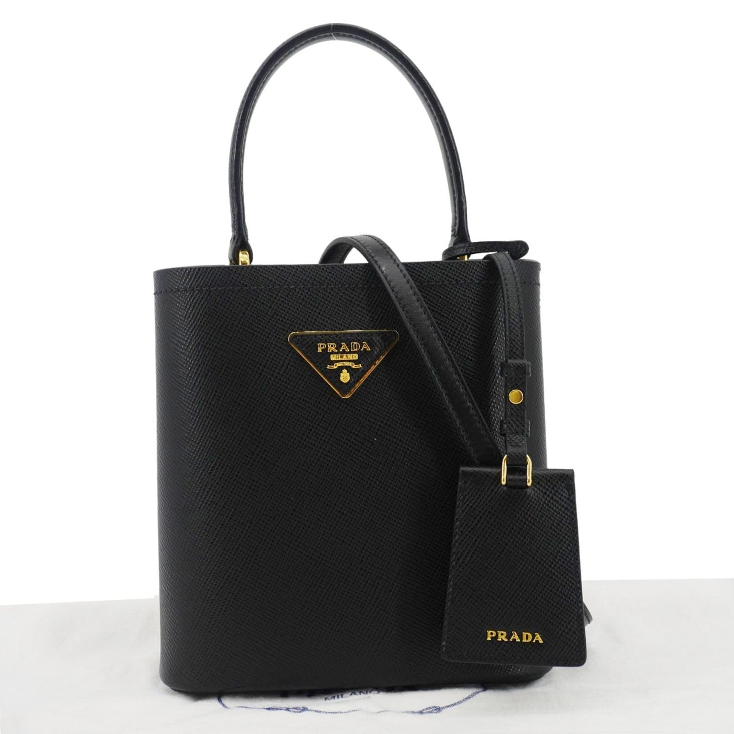 Pannier Saffiano Bag Leather Black Bucket Bag