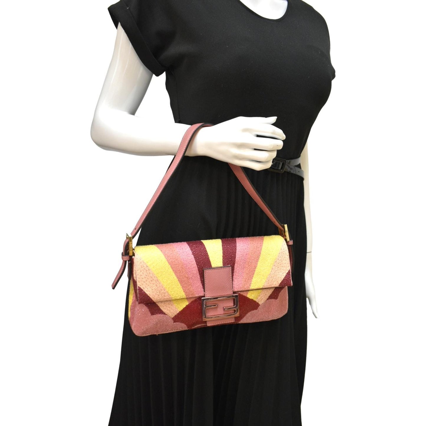 Fendi Baguette Shoulder Satchel Bag Leather Satin Multicolor