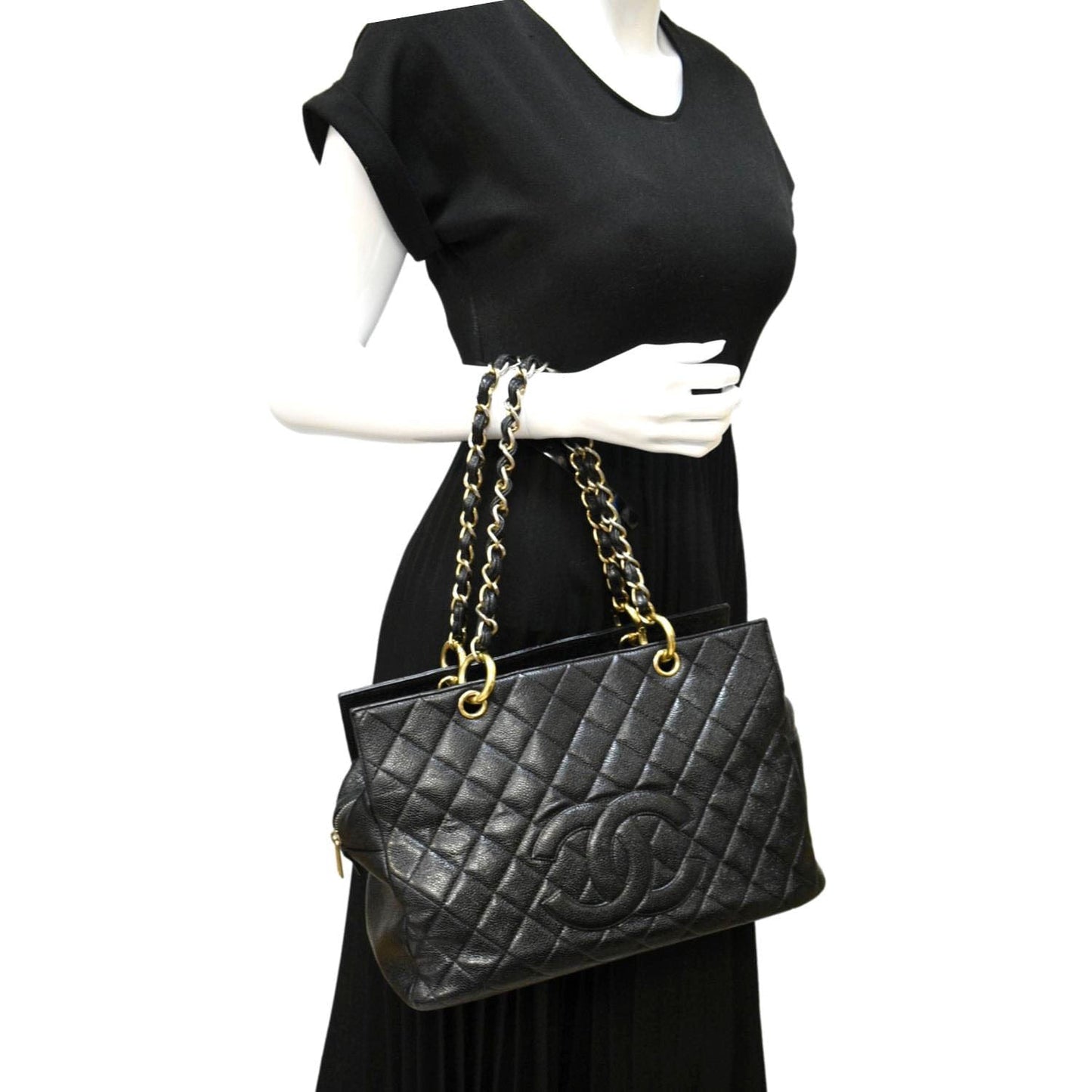 Chanel Grand Shopping Caviar GST Leather Black Travel Bag Tote 3