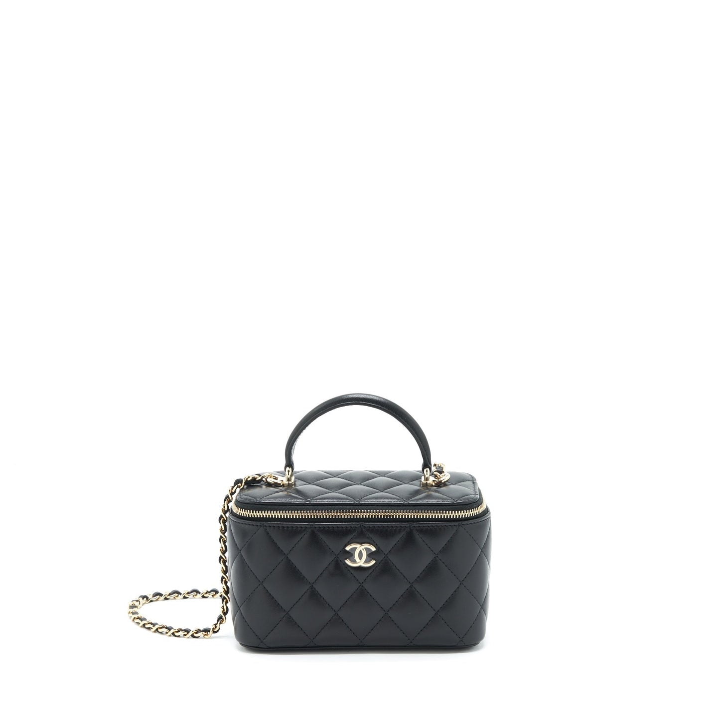 Chanel 22A Top Handle Long Vanity Lambskin Black Mini Bag