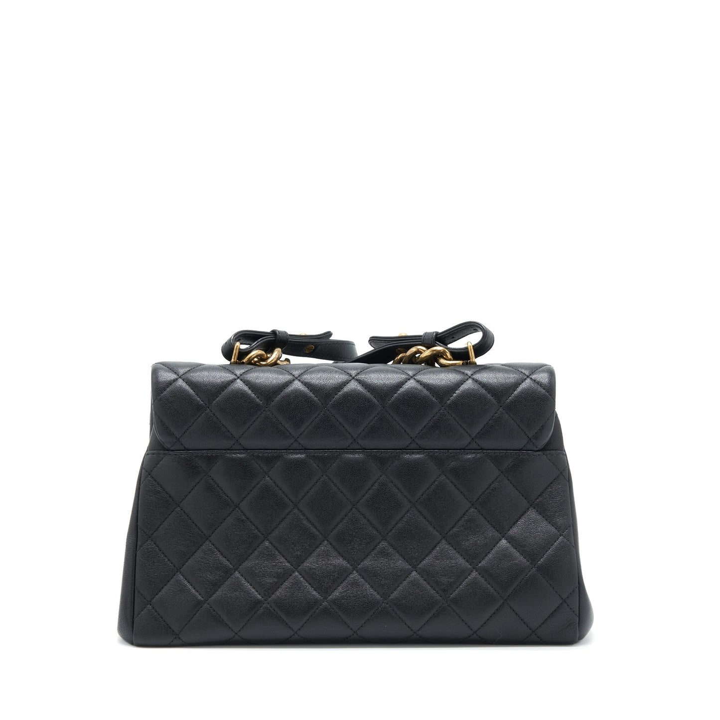 Chanel Flap Calfskin Ruthenium Hardware Black Gold Shoulder Bag