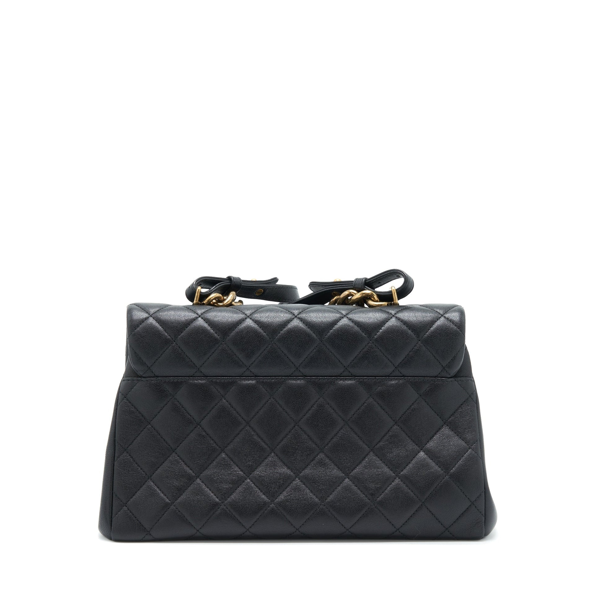 Chanel Flap Calfskin Ruthenium Hardware Black Gold Shoulder Bag