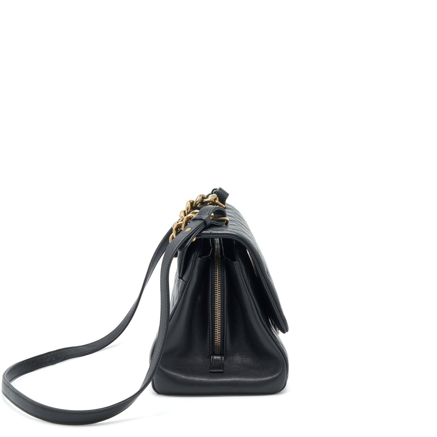 Chanel Flap Calfskin Ruthenium Hardware Black Gold Shoulder Bag