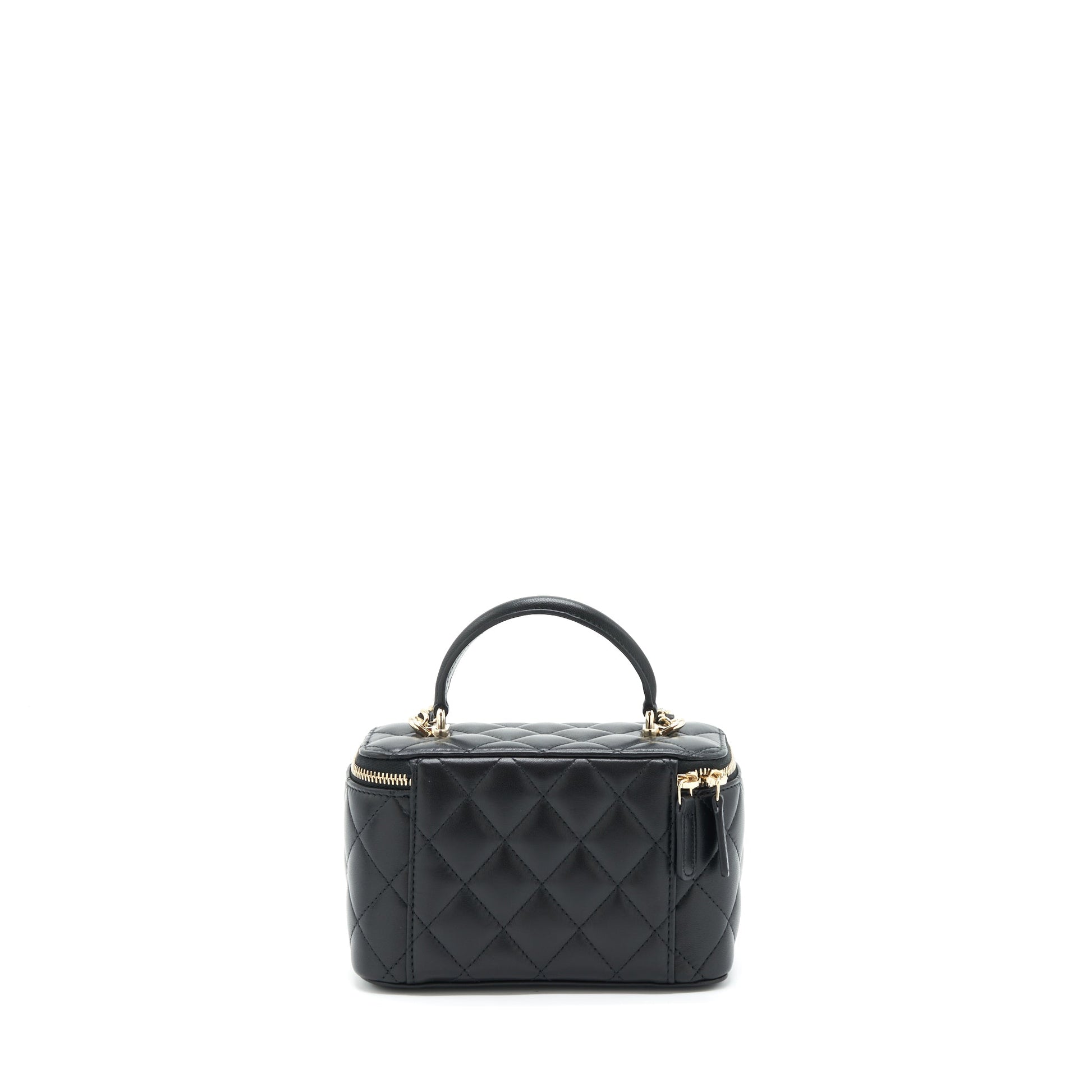 Chanel 22A Top Handle Long Vanity Lambskin Black Mini Bag