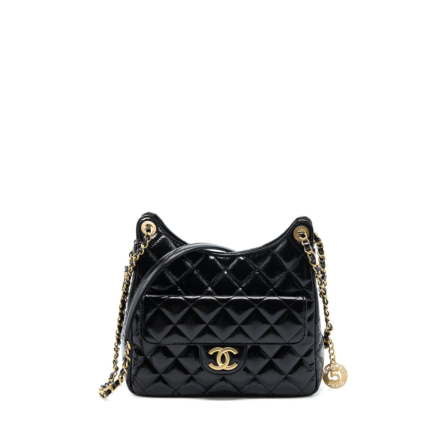 Chanel 23C Hobo Shiny Calfskin Brushed GHW Black Shoulder Bag